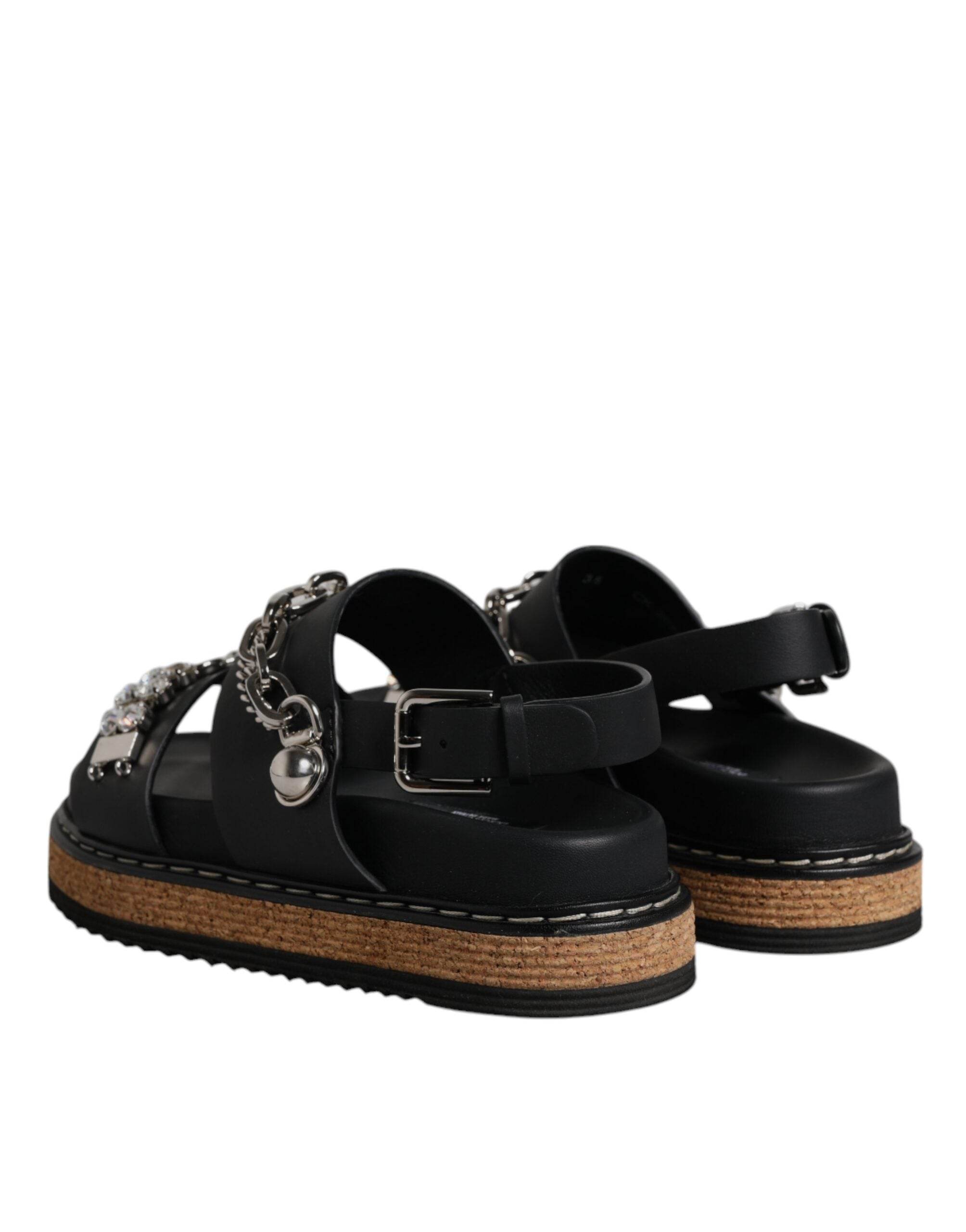 Dolce & Gabbana Black Crystal Embellish Strap Sandals Shoes - Hilstor