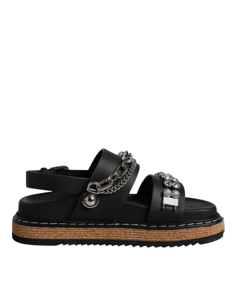 Dolce & Gabbana Black Crystal Embellish Strap Sandals Shoes - Hilstor