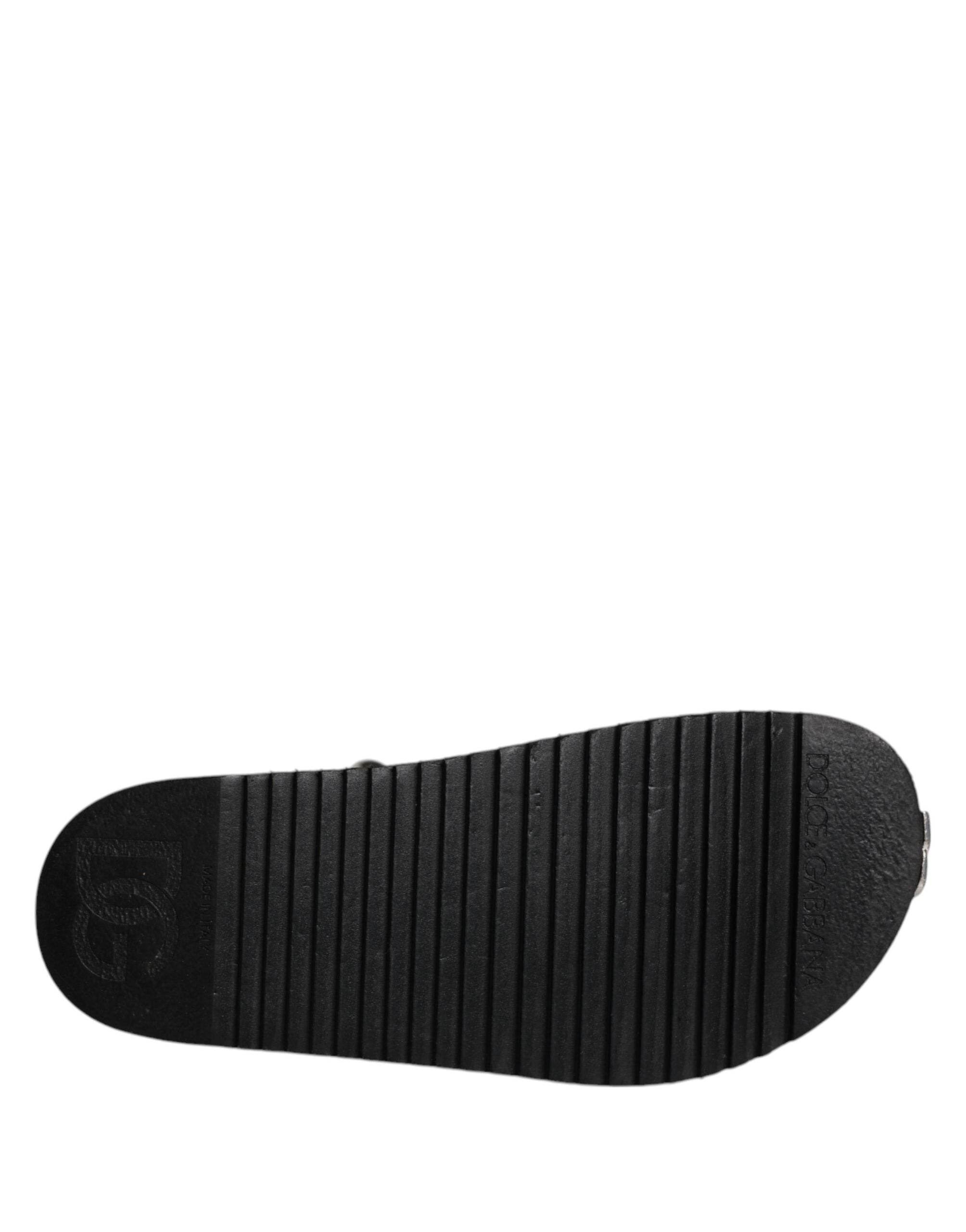 Dolce & Gabbana Black Crystal Embellish Strap Sandals Shoes - Hilstor