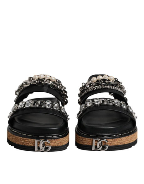 Dolce & Gabbana Black Crystal Embellish Strap Sandals Shoes - Hilstor