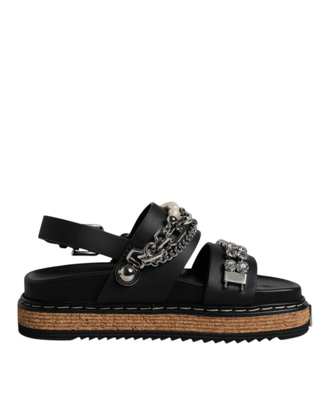 Dolce & Gabbana Black Crystal Embellish Strap Sandals Shoes - Hilstor