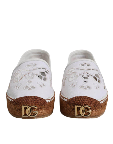 Dolce & Gabbana White Logo Eyelet Slip On Espadrilles Shoes - Hilstor
