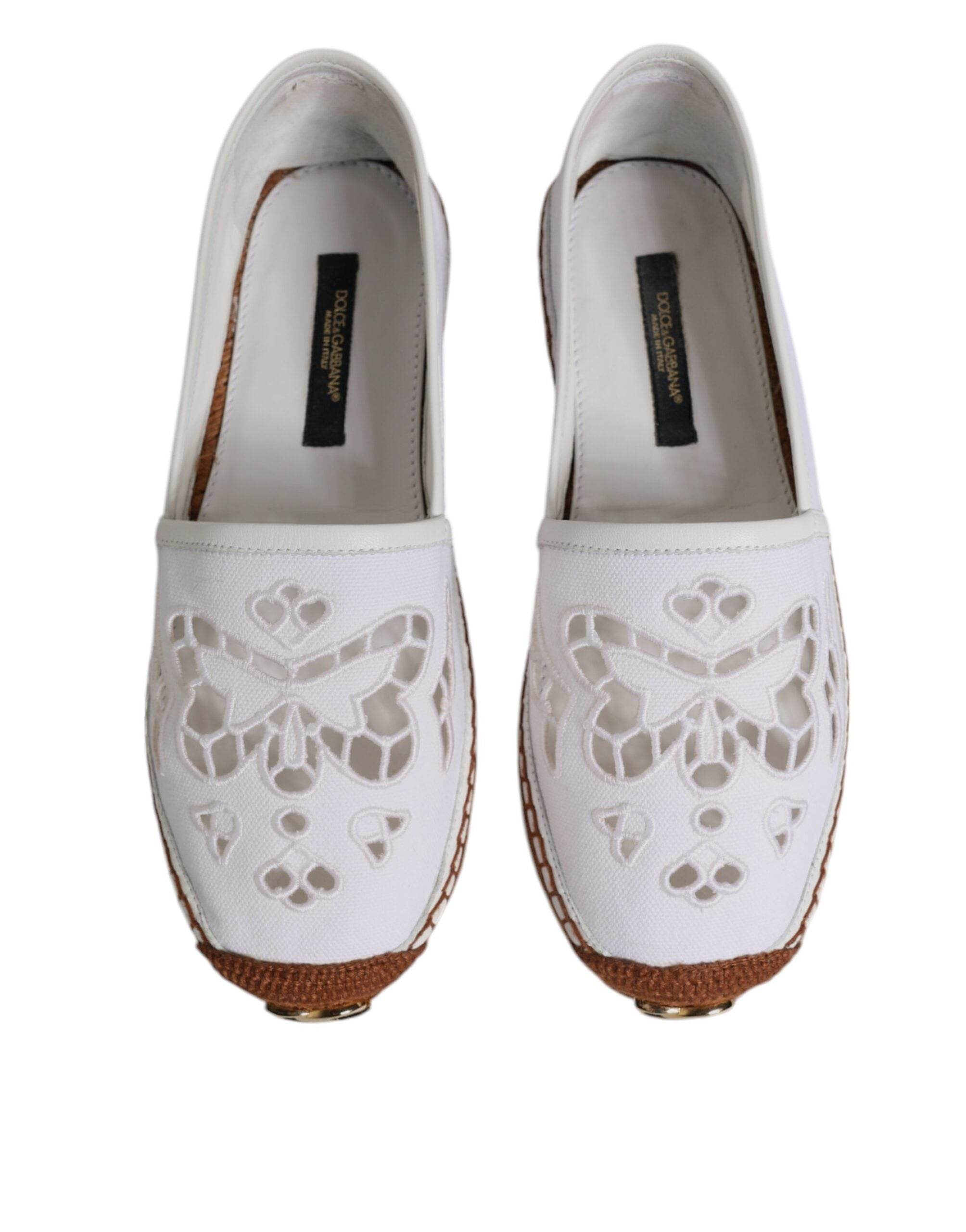 Dolce & Gabbana White Logo Eyelet Slip On Espadrilles Shoes - Hilstor