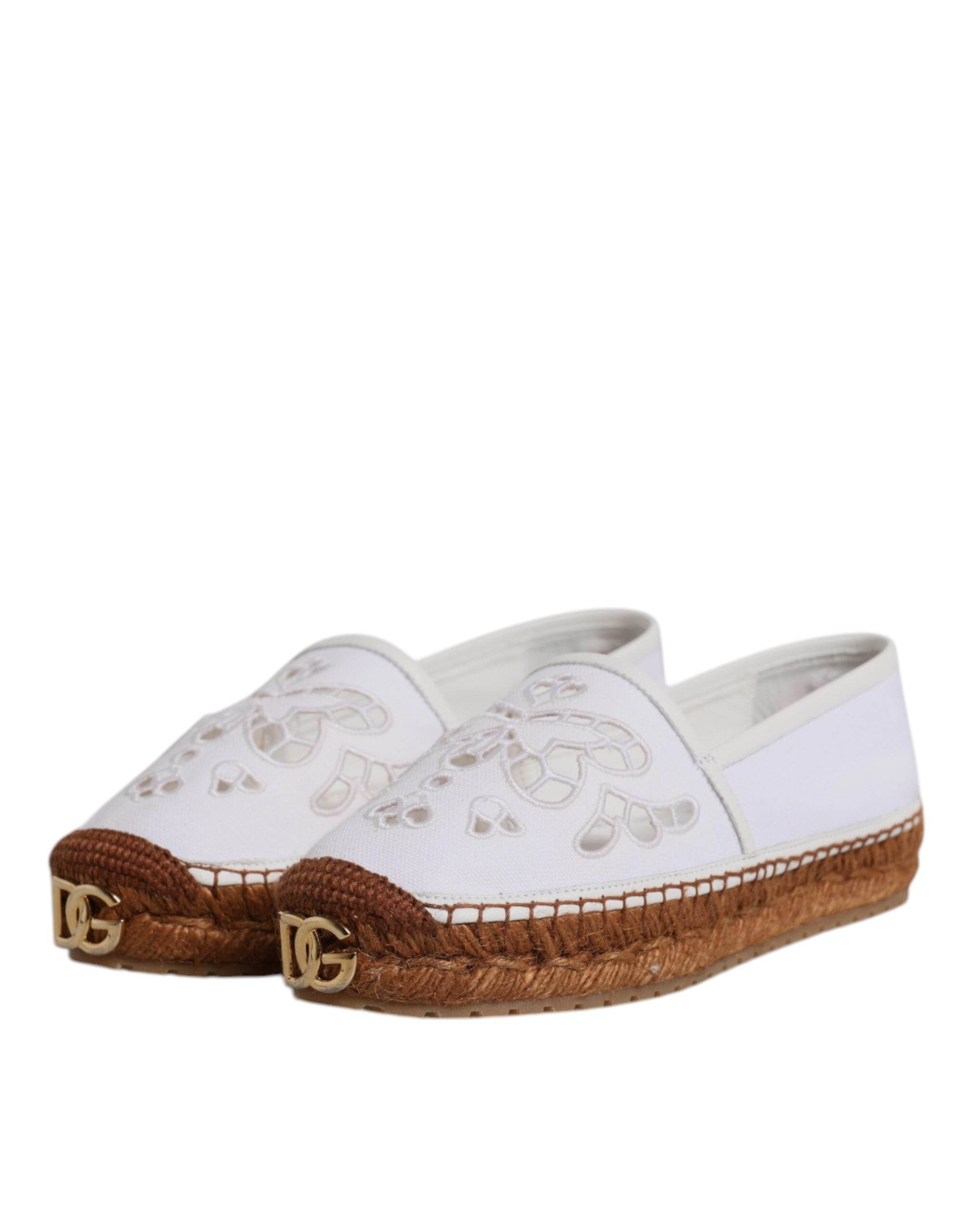 Dolce & Gabbana White Logo Eyelet Slip On Espadrilles Shoes - Hilstor