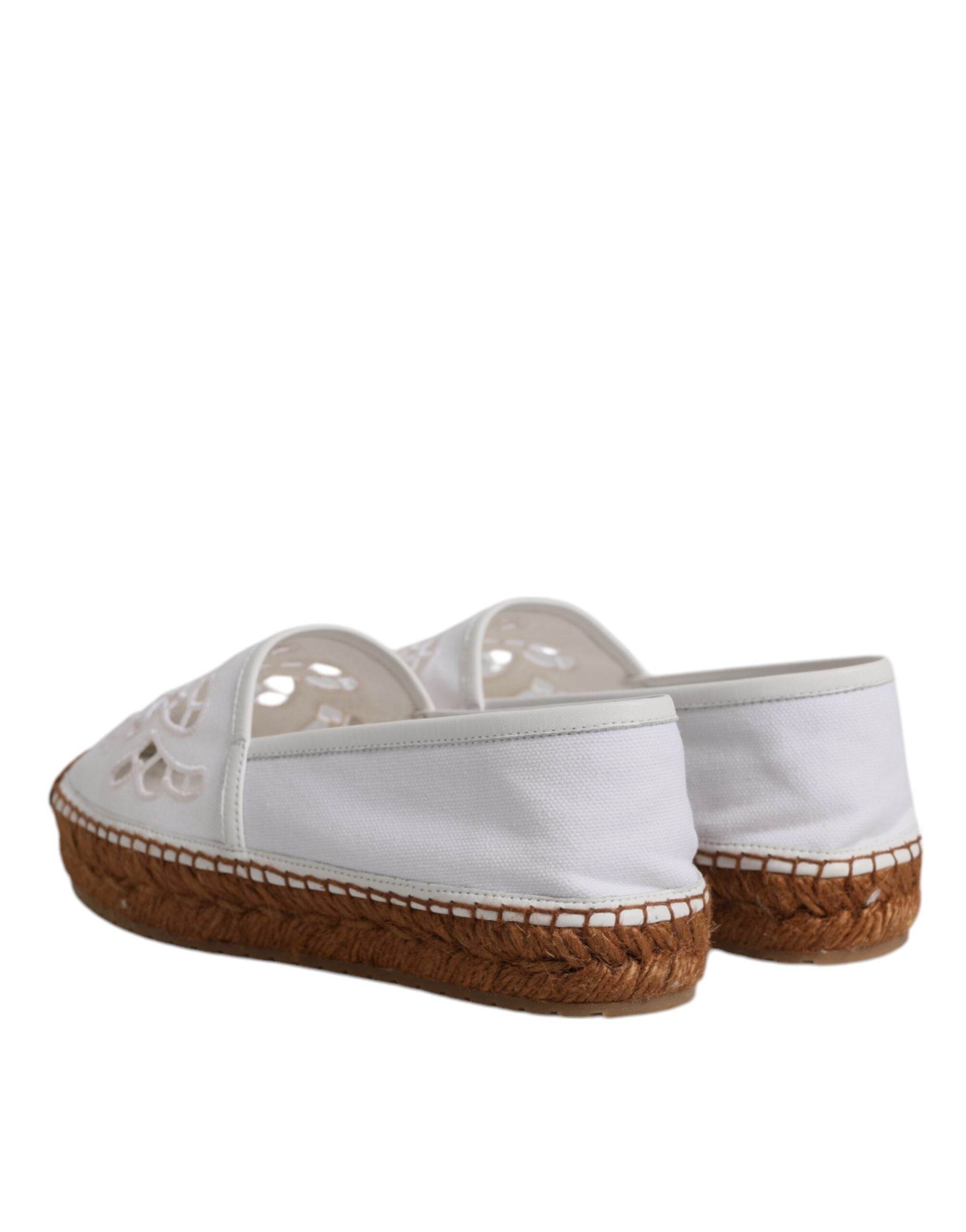 Dolce & Gabbana White Logo Eyelet Slip On Espadrilles Shoes - Hilstor