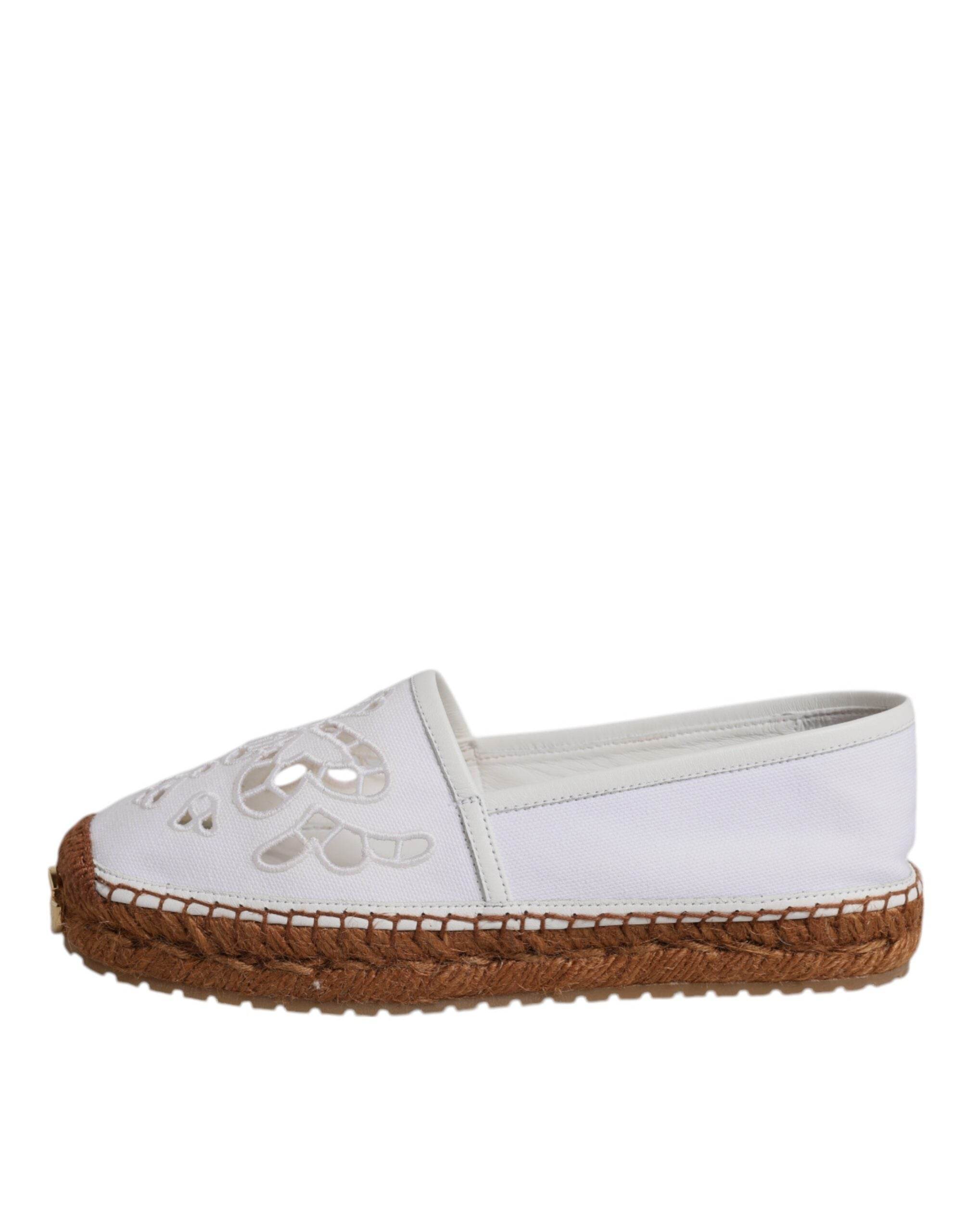Dolce & Gabbana White Logo Eyelet Slip On Espadrilles Shoes - Hilstor