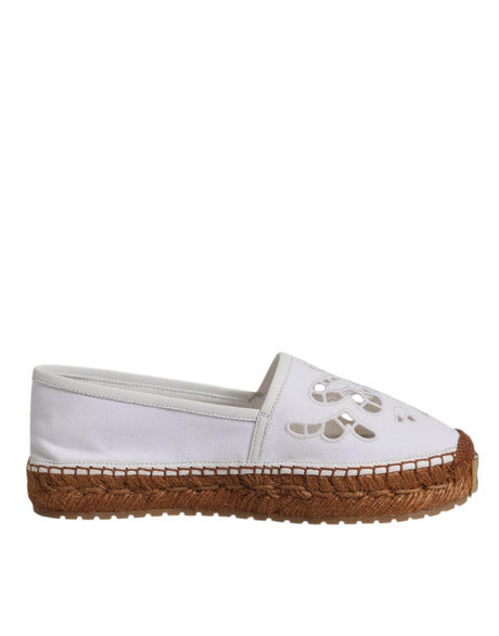 Dolce & Gabbana White Logo Eyelet Slip On Espadrilles Shoes - Hilstor