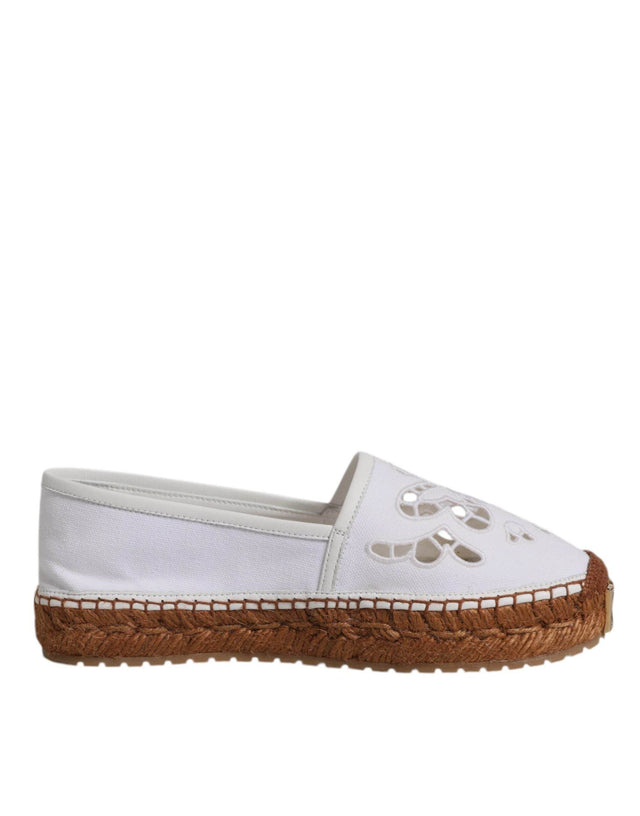 Dolce & Gabbana White Logo Eyelet Slip On Espadrilles Shoes - Hilstor