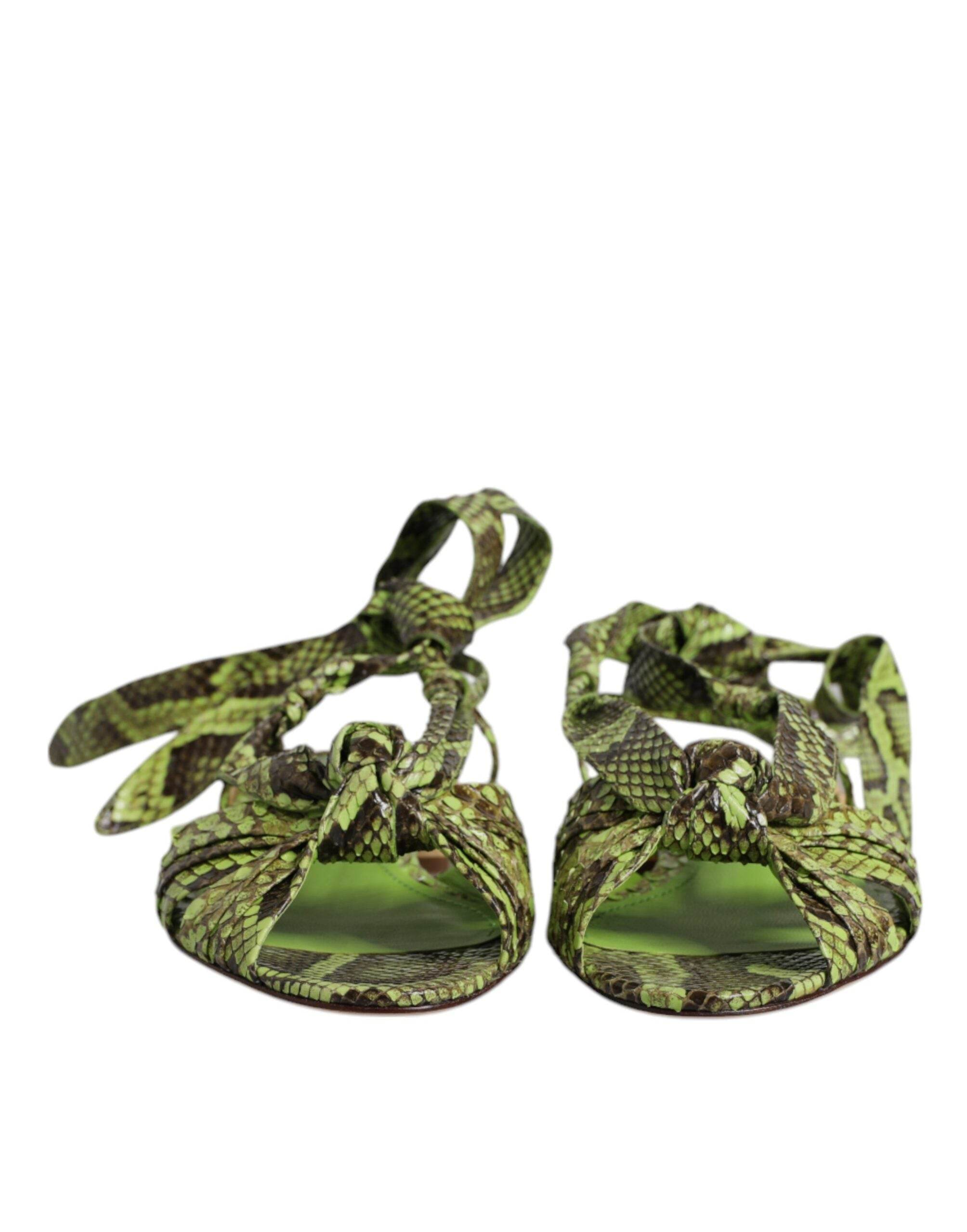 Dolce & Gabbana Green Animal Print Ankle Wrap Sandals Shoes - Hilstor