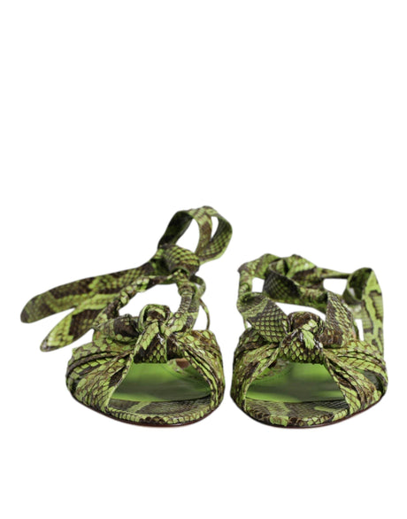 Dolce & Gabbana Green Animal Print Ankle Wrap Sandals Shoes - Hilstor