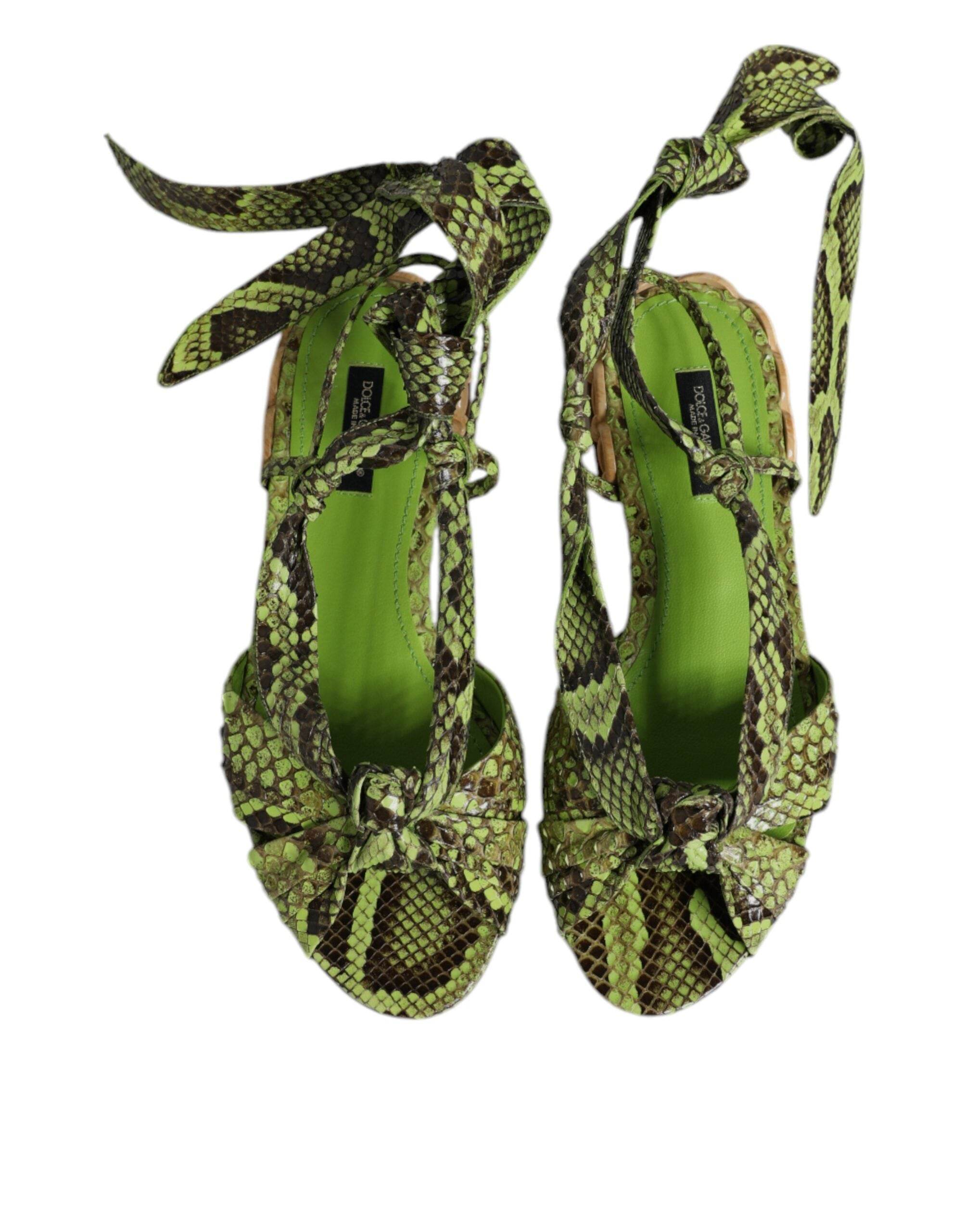 Dolce & Gabbana Green Animal Print Ankle Wrap Sandals Shoes - Hilstor