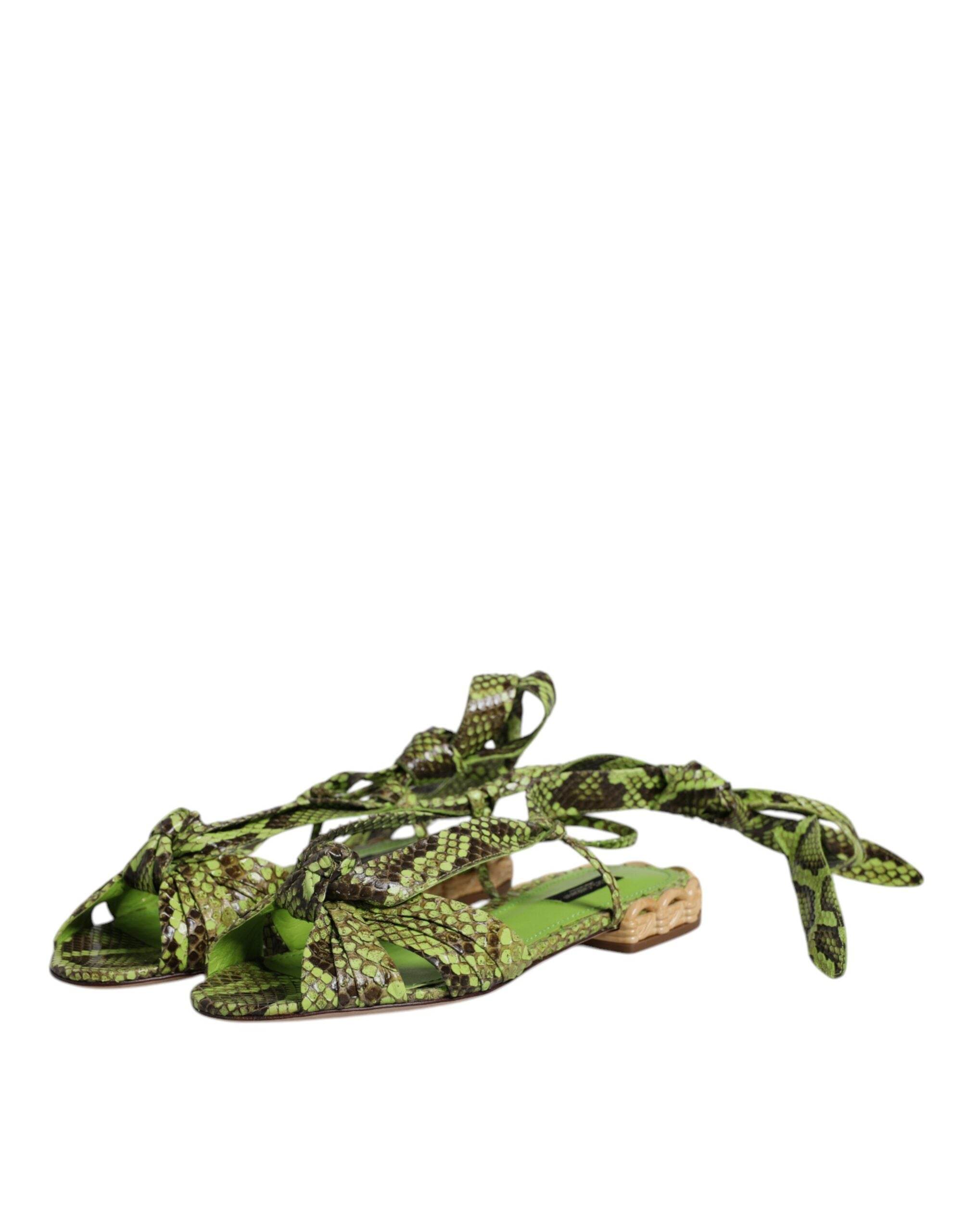 Dolce & Gabbana Green Animal Print Ankle Wrap Sandals Shoes - Hilstor