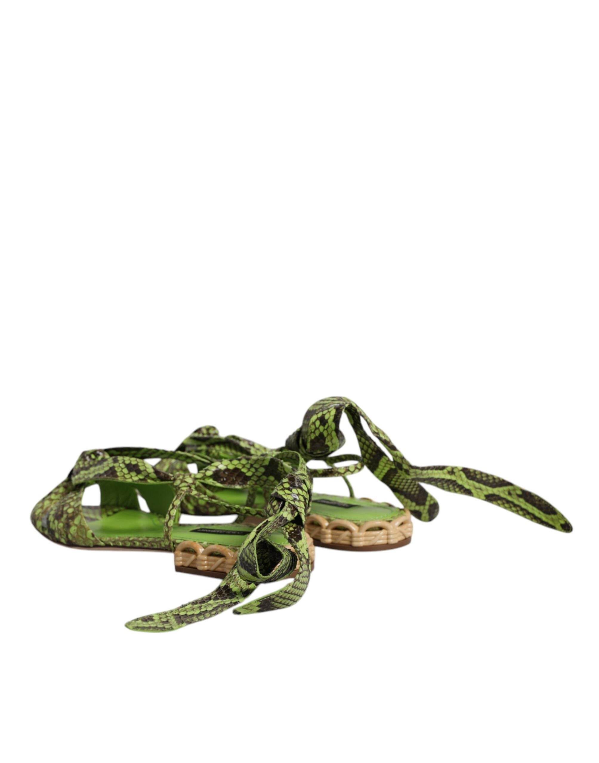 Dolce & Gabbana Green Animal Print Ankle Wrap Sandals Shoes - Hilstor