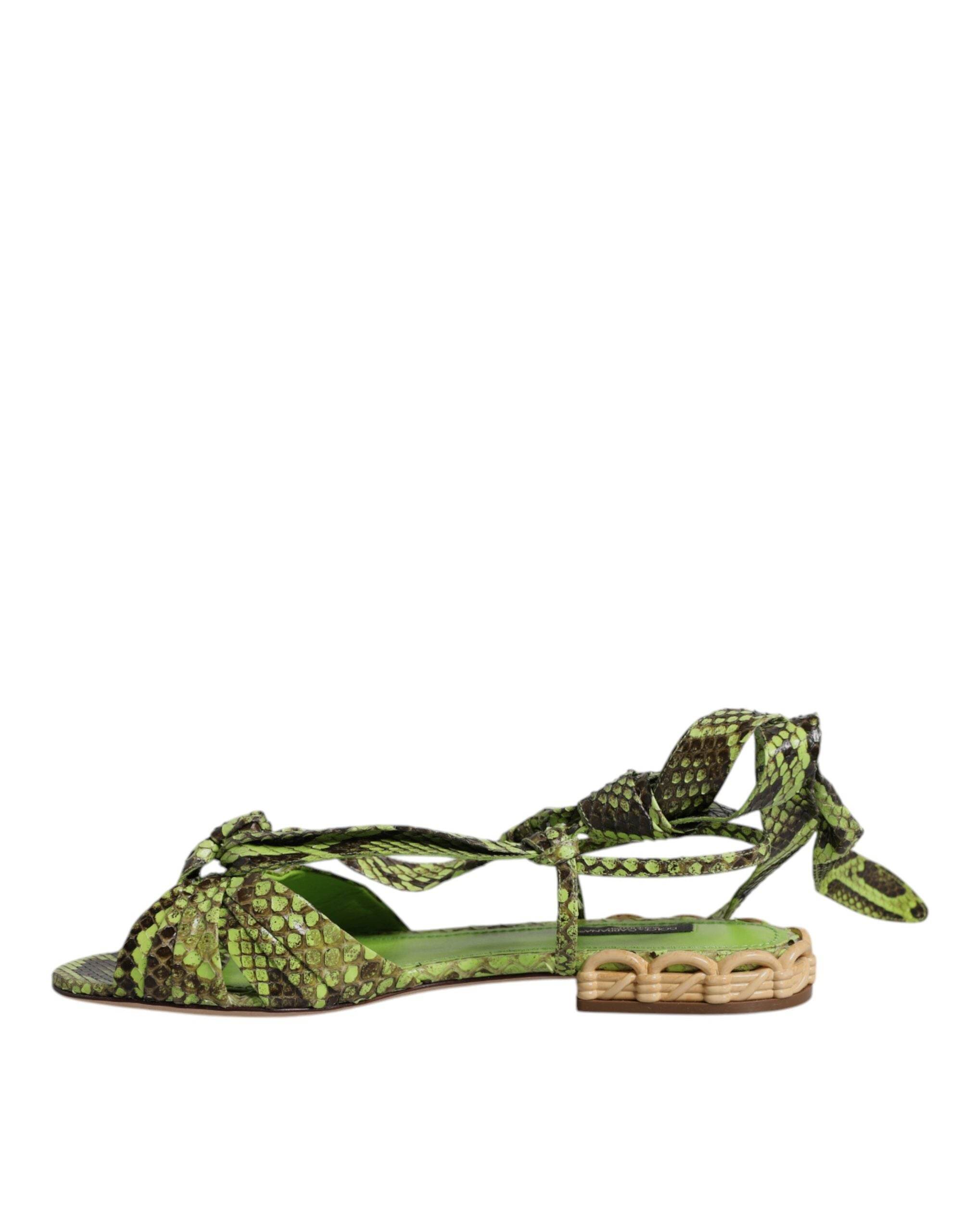 Dolce & Gabbana Green Animal Print Ankle Wrap Sandals Shoes - Hilstor