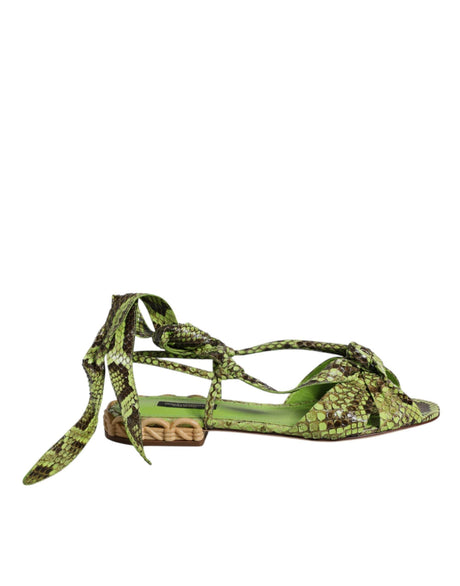 Dolce & Gabbana Green Animal Print Ankle Wrap Sandals Shoes - Hilstor