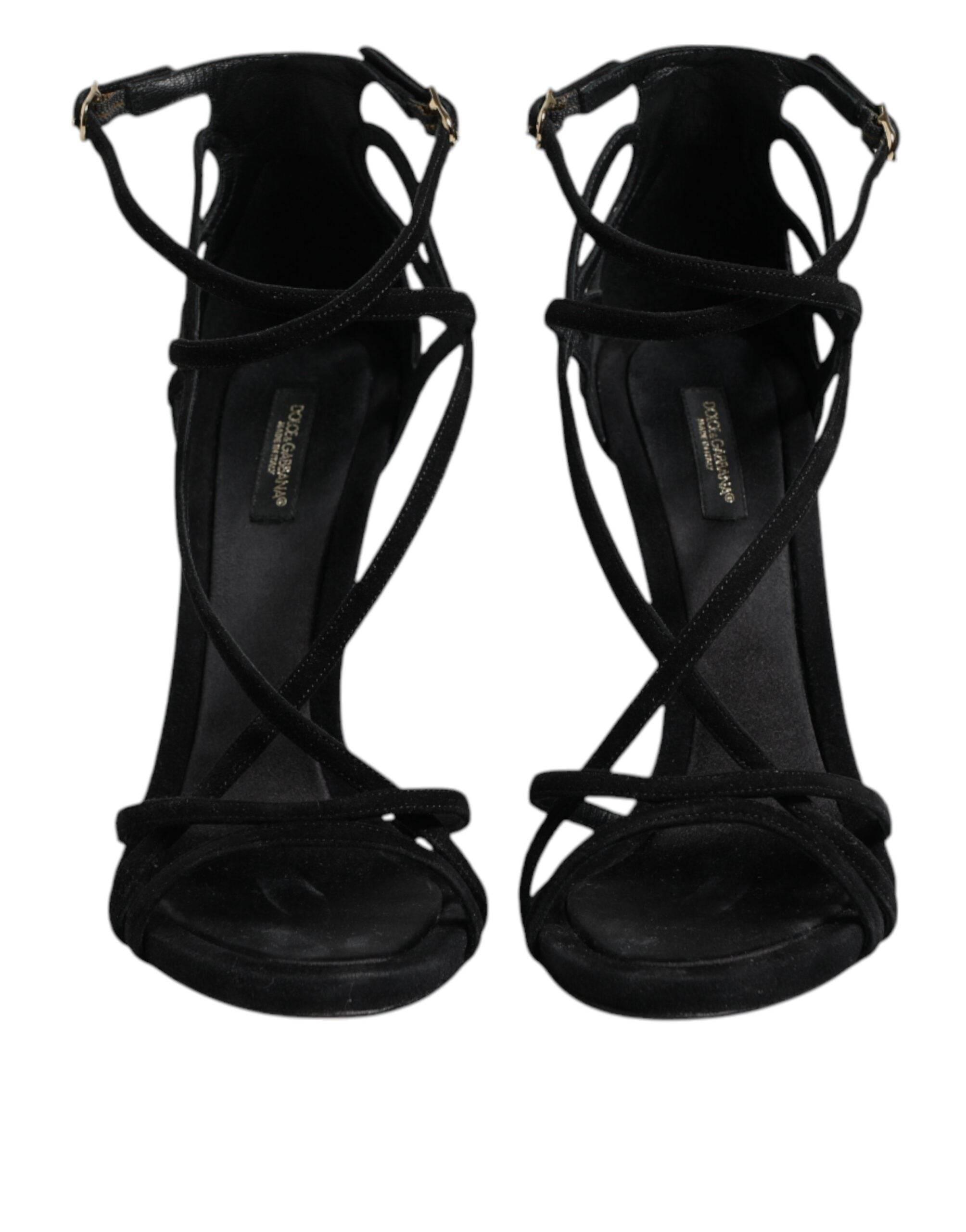 Dolce & Gabbana Black Leather Stiletto Heels Sandals Shoes - Hilstor
