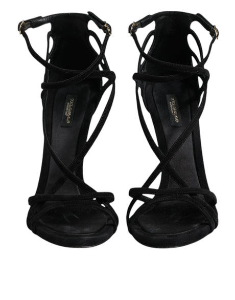 Dolce & Gabbana Black Leather Stiletto Heels Sandals Shoes - Hilstor
