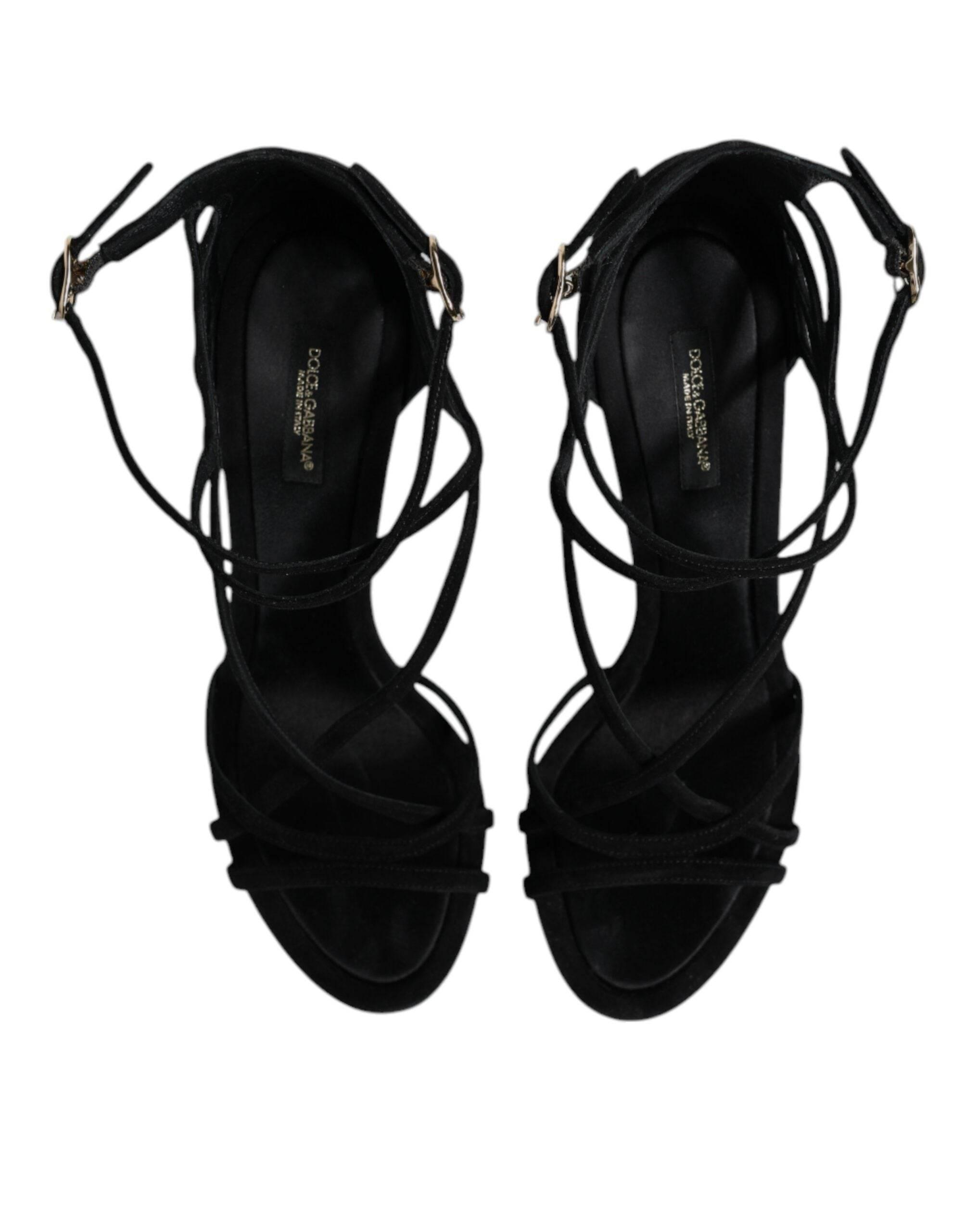Dolce & Gabbana Black Leather Stiletto Heels Sandals Shoes - Hilstor
