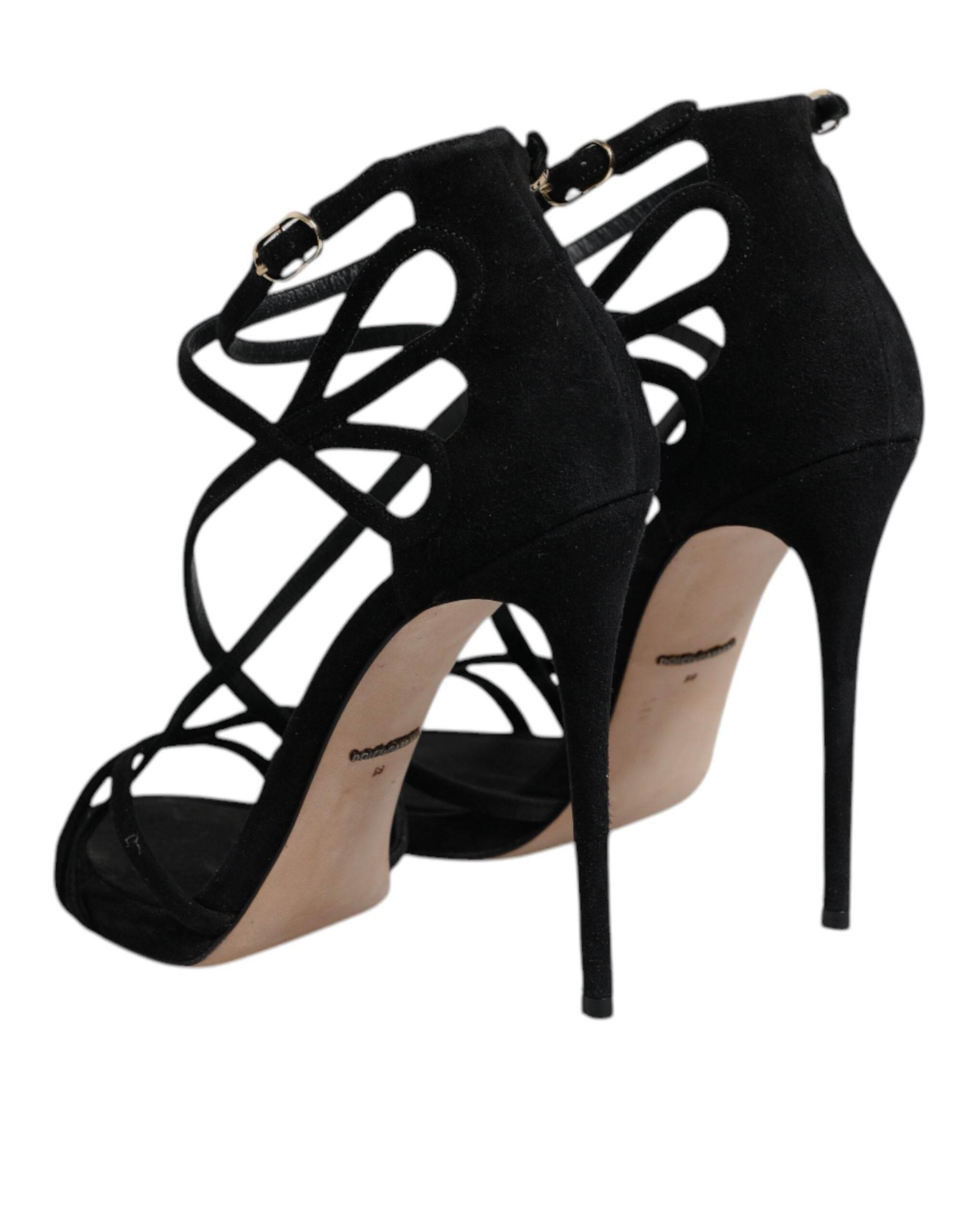 Dolce & Gabbana Black Leather Stiletto Heels Sandals Shoes - Hilstor