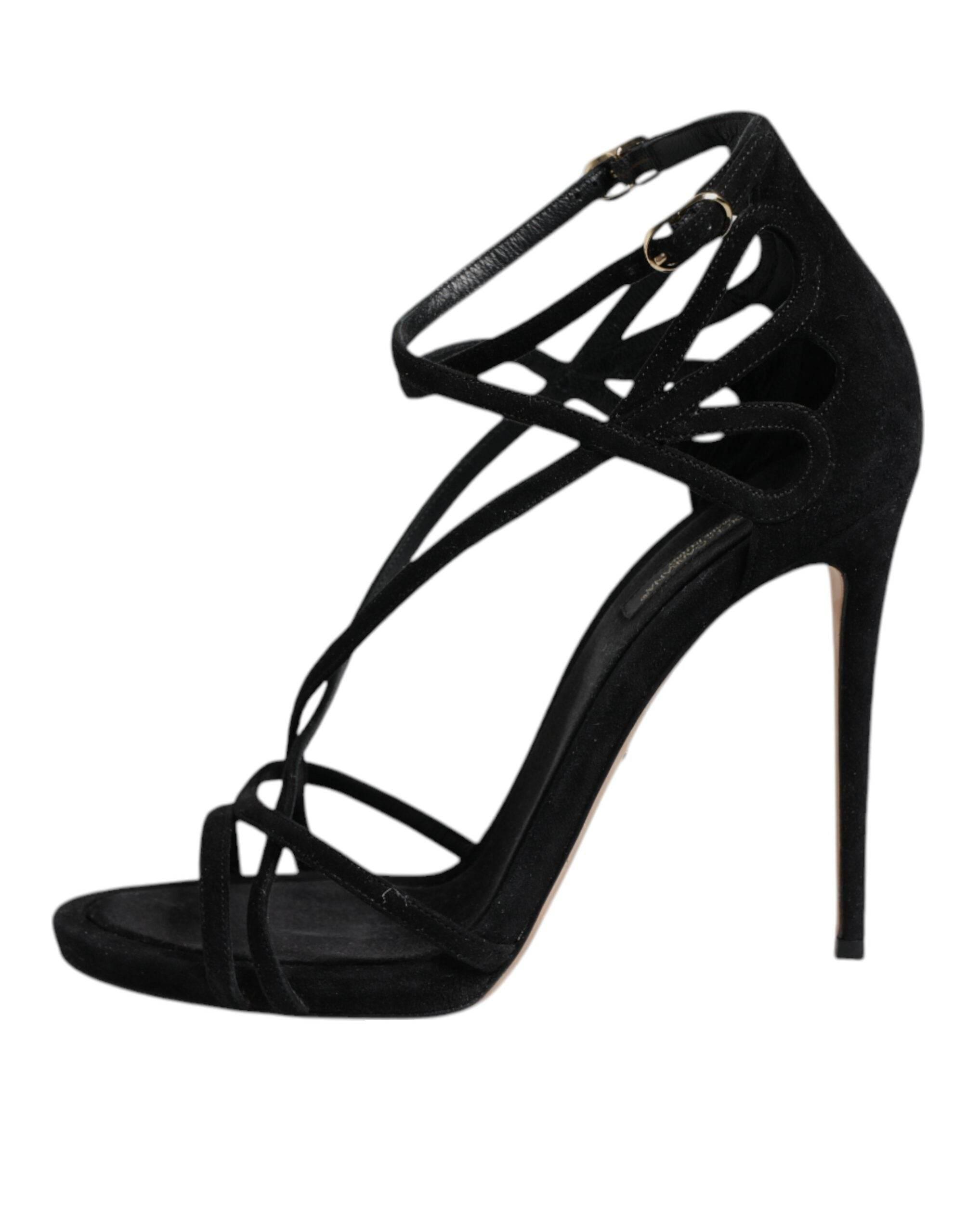 Dolce & Gabbana Black Leather Stiletto Heels Sandals Shoes - Hilstor