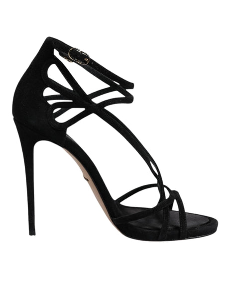 Dolce & Gabbana Black Leather Stiletto Heels Sandals Shoes - Hilstor