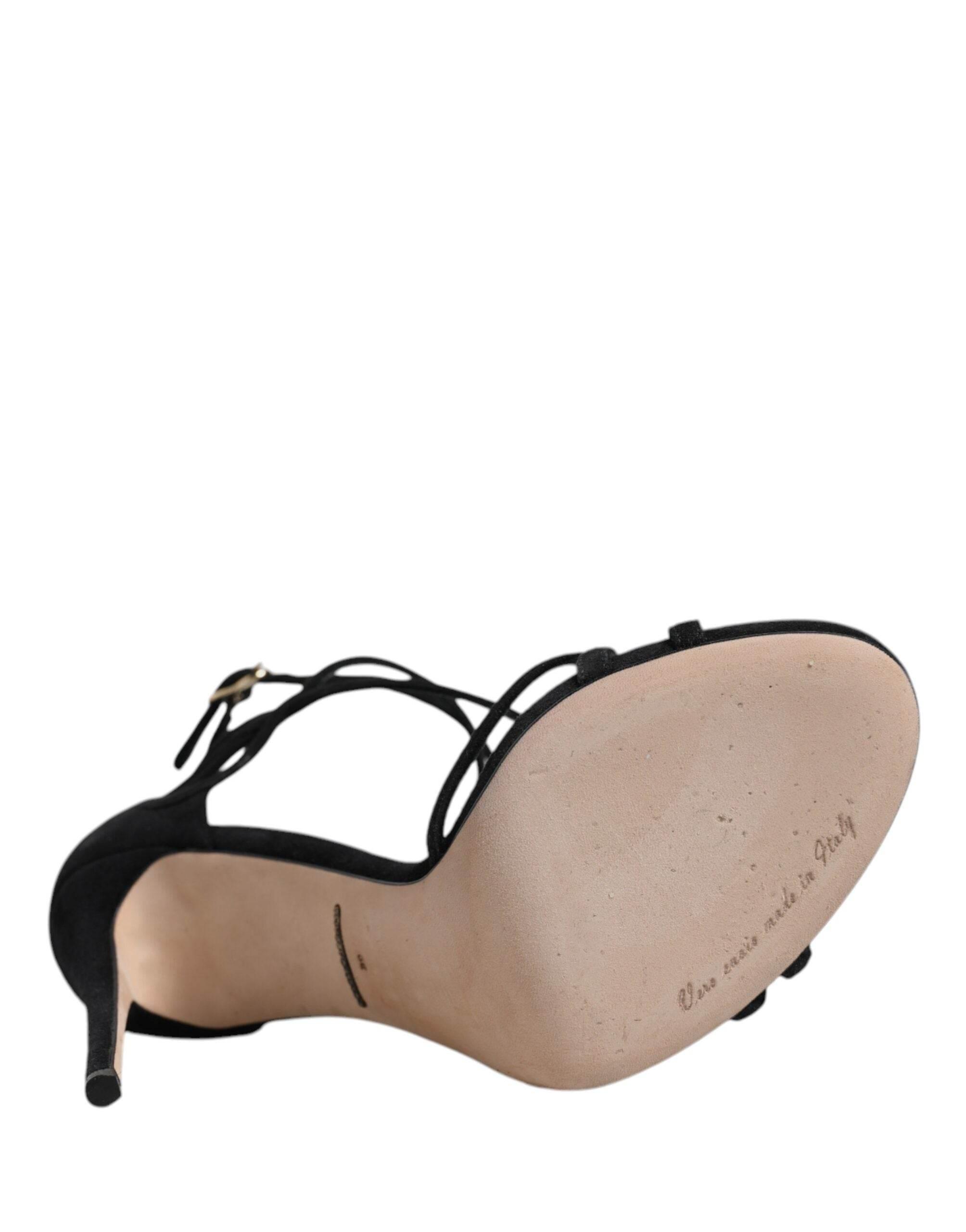 Dolce & Gabbana Black Leather Stiletto Heels Sandals Shoes - Hilstor