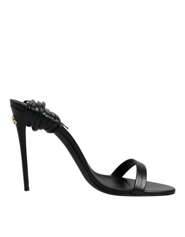 Dolce & Gabbana Black Leather Stiletto Heels Sandals Shoes - Hilstor
