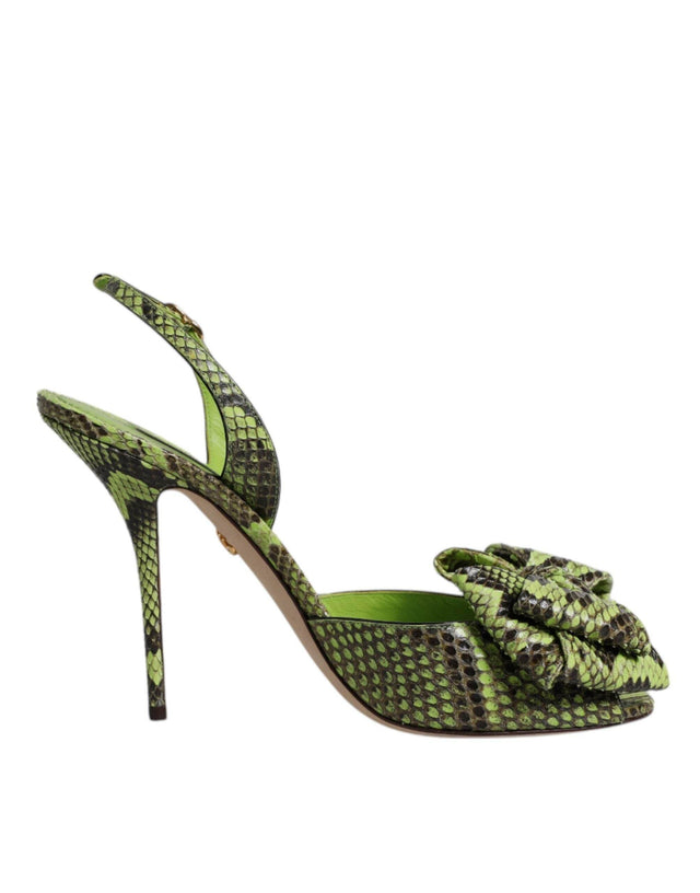 Dolce & Gabbana Green Python Leather Heels Sandals Shoes - Hilstor