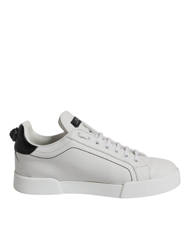 Dolce & Gabbana White Black Leather Low Top Sneakers Shoes - Hilstor