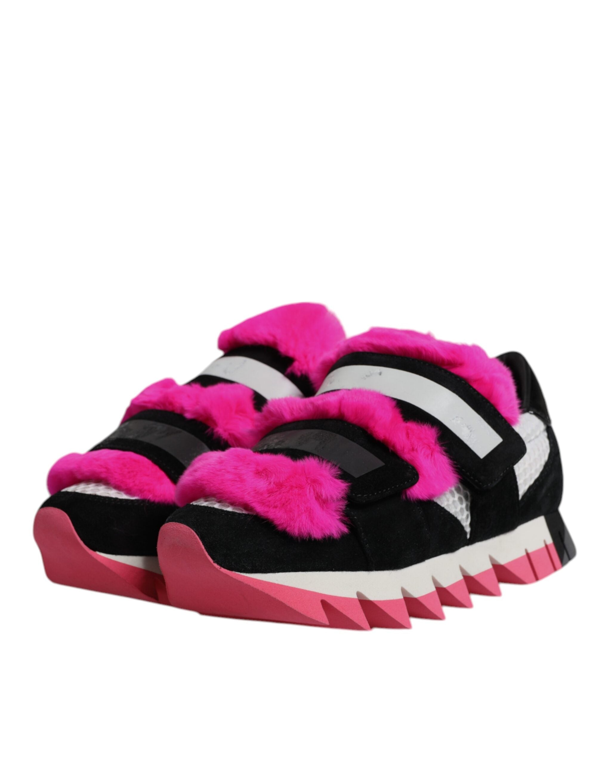 Dolce &amp; Gabbana sort pink pels udsmykkede sneakers sko