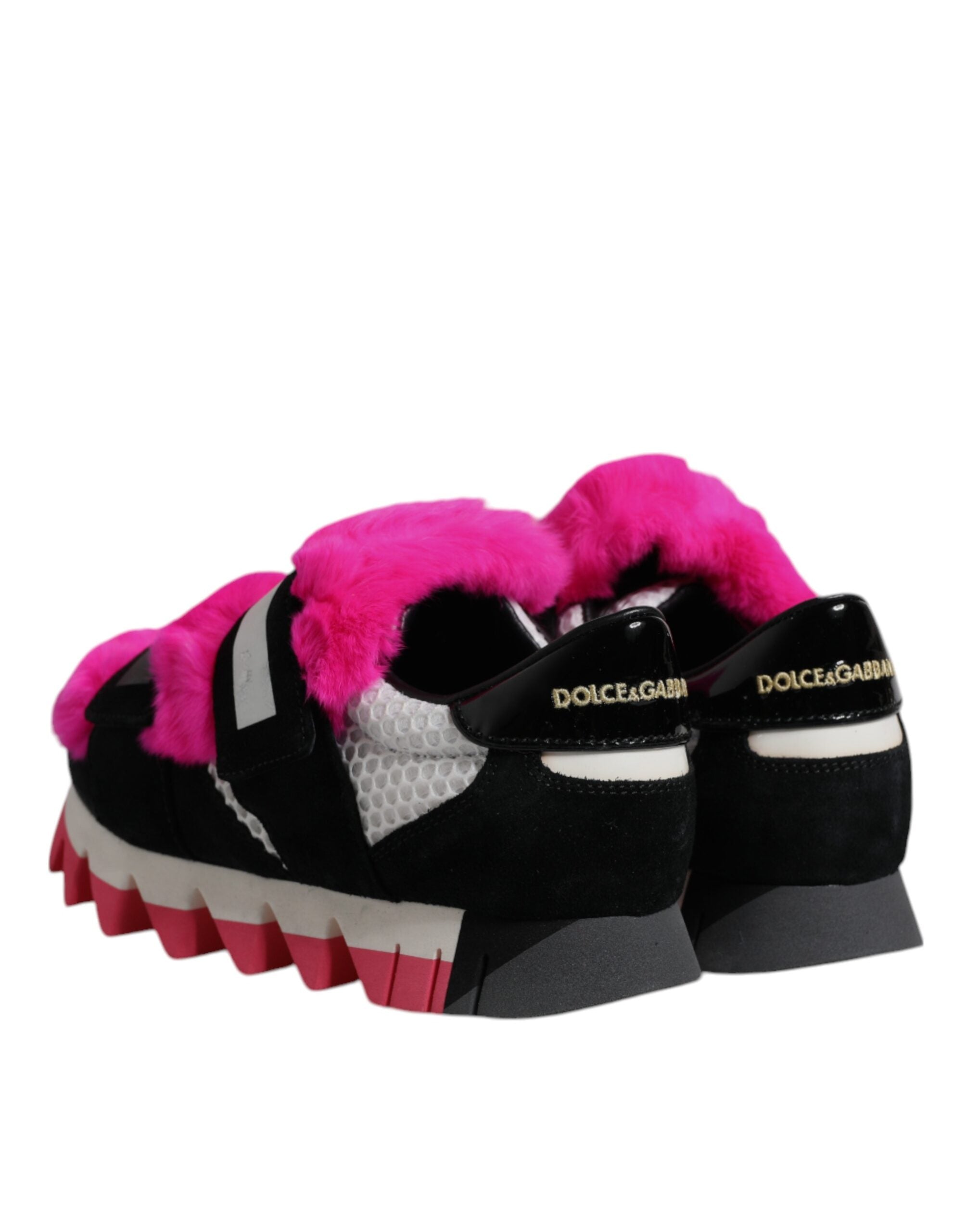 Dolce &amp; Gabbana sort pink pels udsmykkede sneakers sko