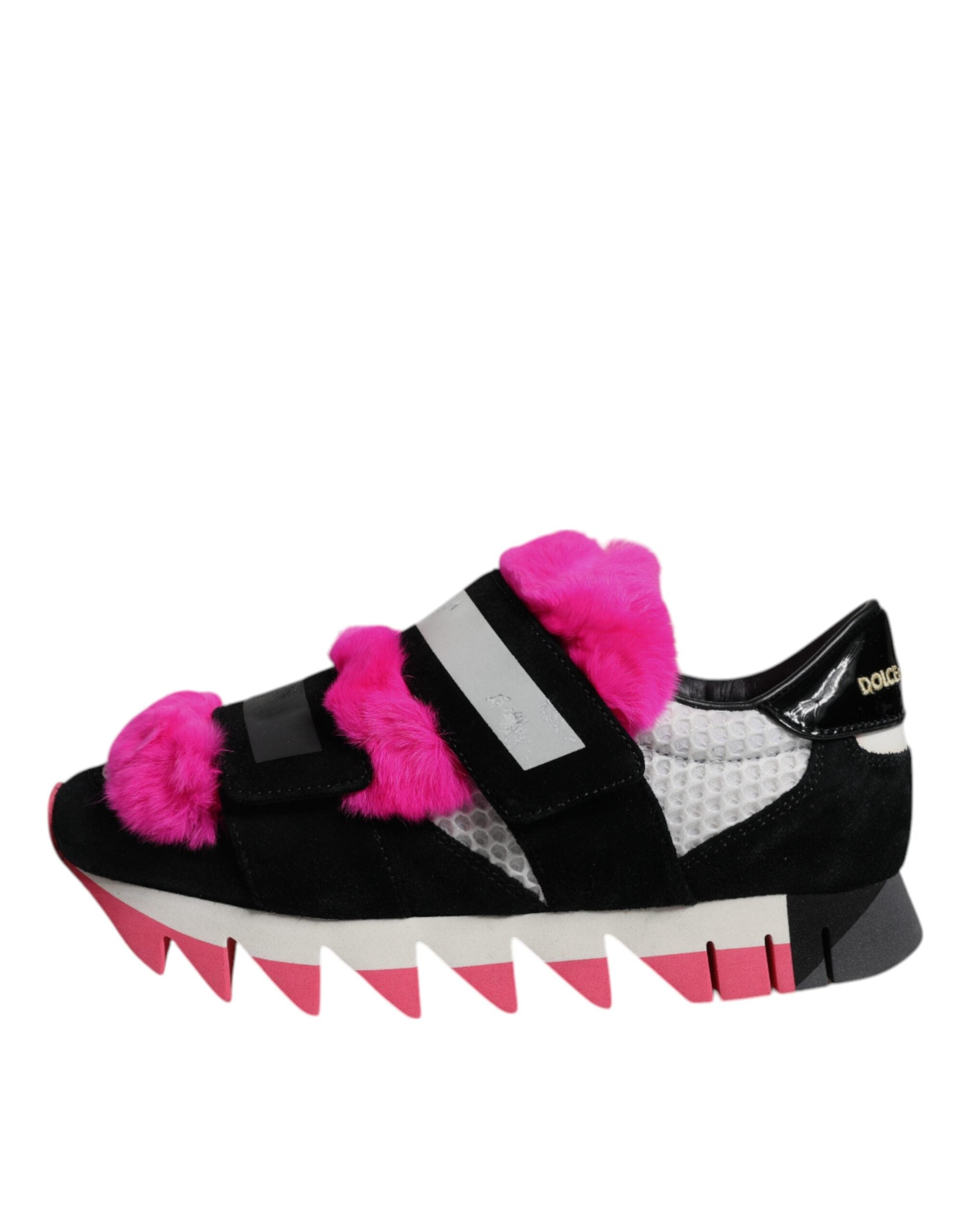 Dolce &amp; Gabbana sort pink pels udsmykkede sneakers sko