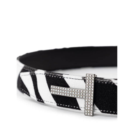Tom Ford Black And White Leather Belt - Hilstor