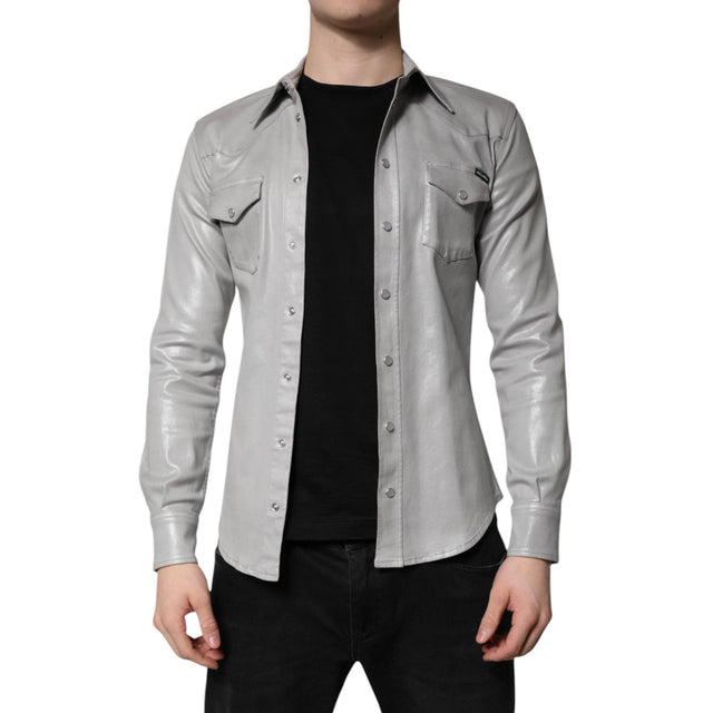 Dolce & Gabbana Metallic Gray Cotton Button Down Shirt - Hilstor