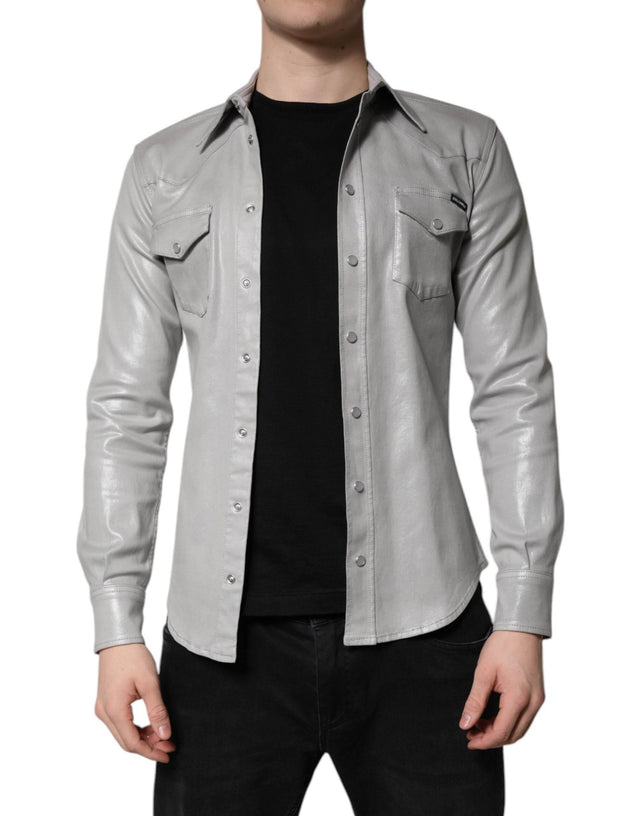 Dolce & Gabbana Metallic Gray Cotton Button Down Shirt - Hilstor