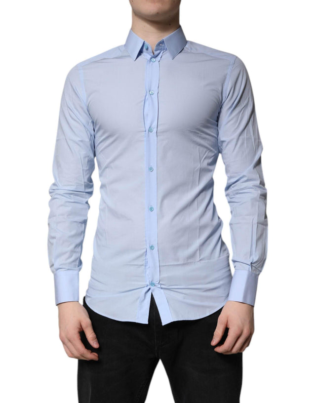 Dolce & Gabbana Light Blue Cotton GOLD Dress Formal Shirt - Hilstor