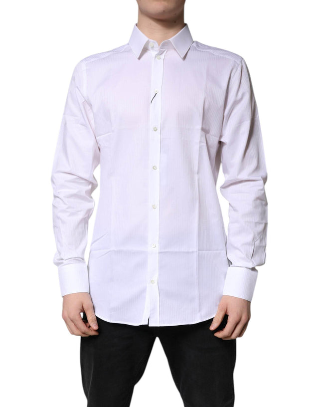 Dolce & Gabbana White Cotton Collared GOLD Dress Formal Shirt - Hilstor