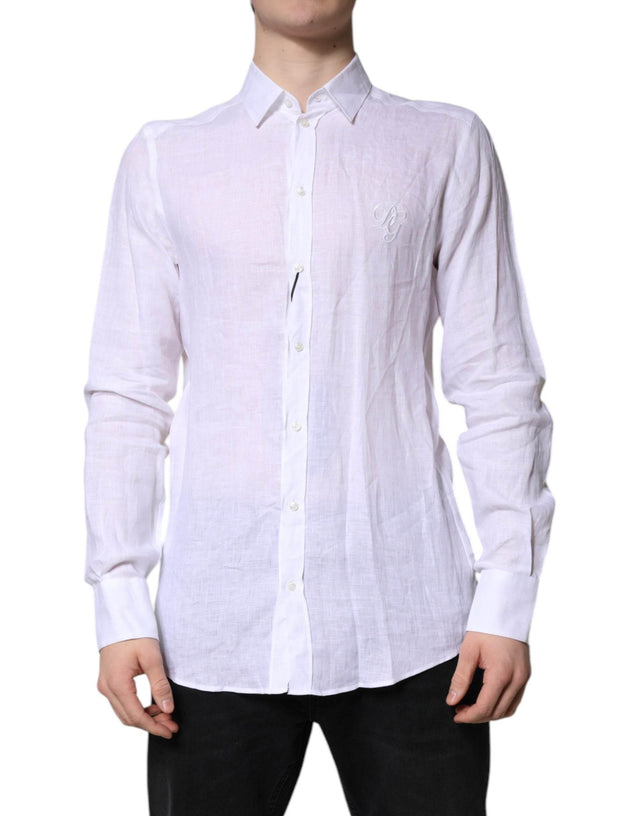 Dolce & Gabbana White Linen Martini Dress Formal Shirt - Hilstor