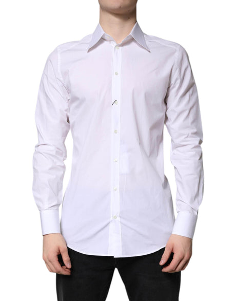 Dolce & Gabbana White Cotton GOLD Dress Formal Shirt - Hilstor