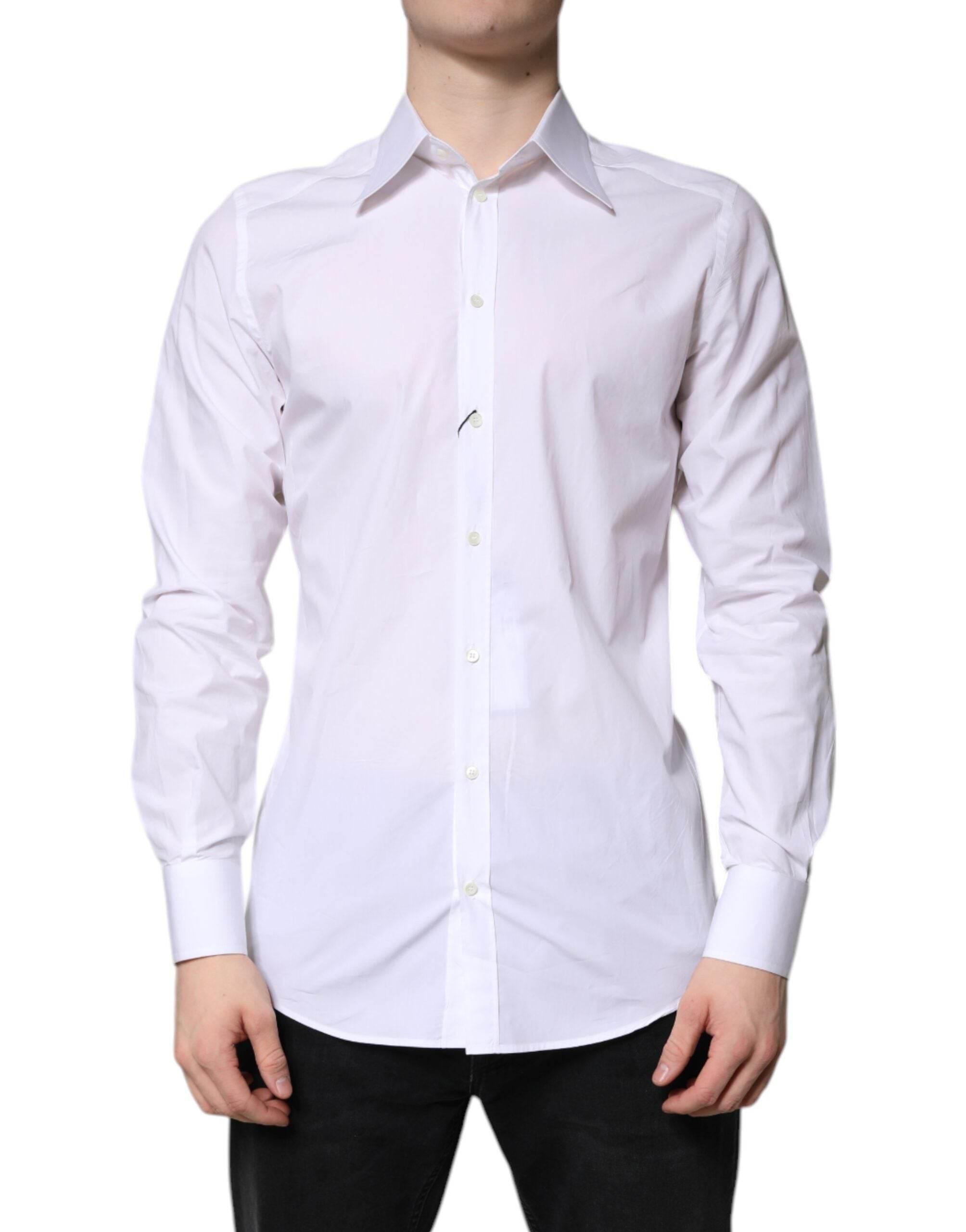 Dolce & Gabbana White Cotton GOLD Dress Formal Shirt - Hilstor