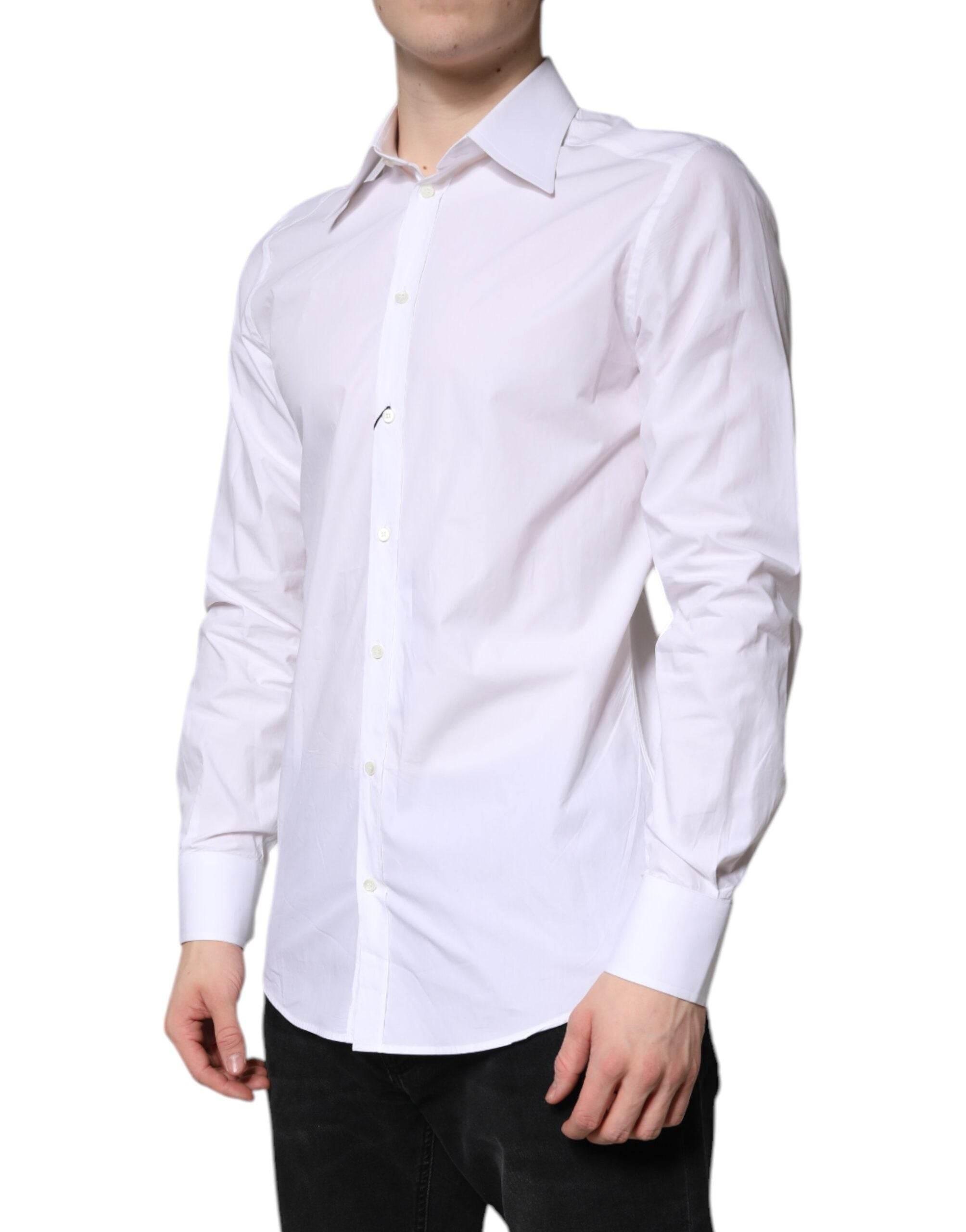 Dolce & Gabbana White Cotton GOLD Dress Formal Shirt - Hilstor