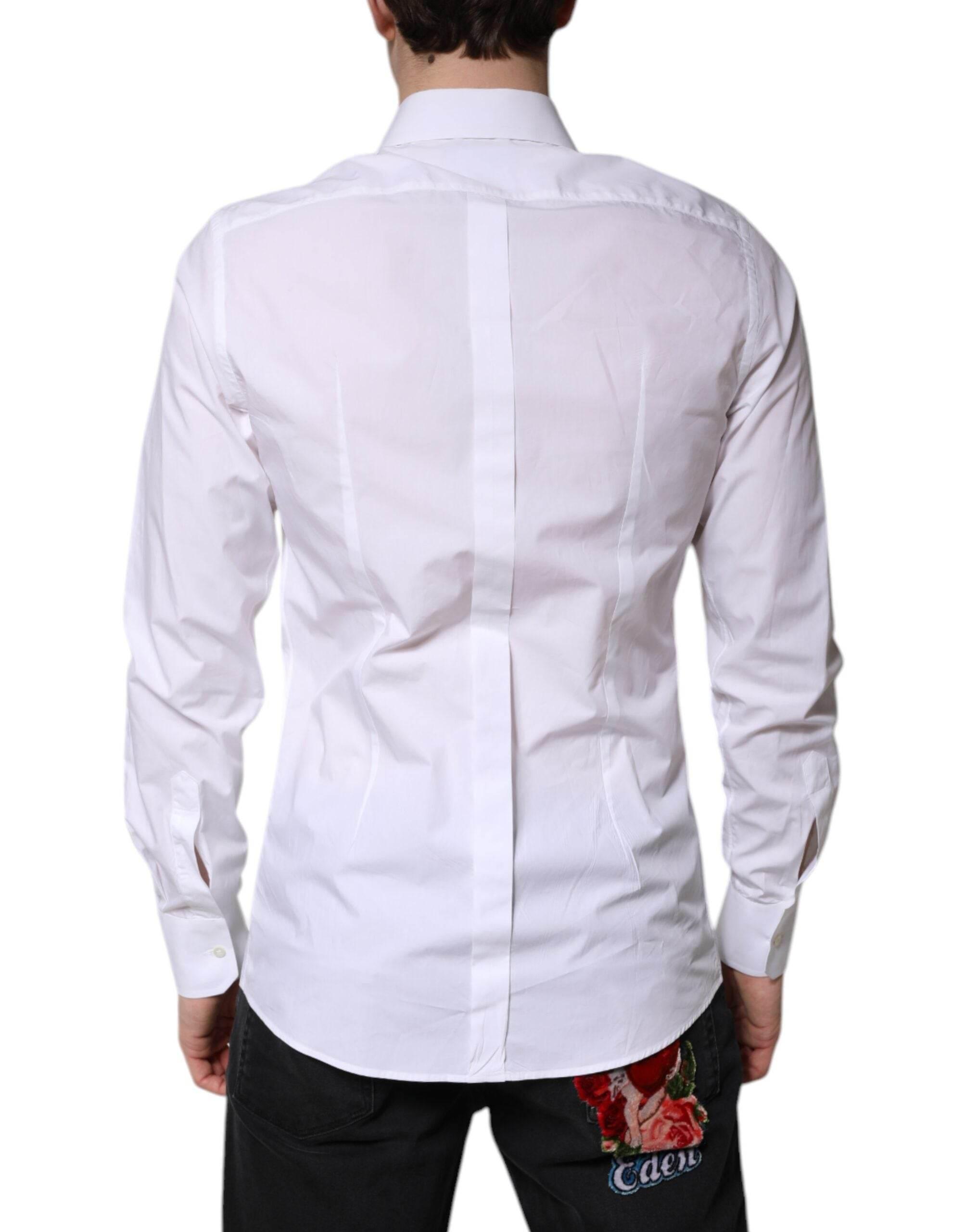 Dolce & Gabbana White Cotton GOLD Dress Formal Shirt - Hilstor