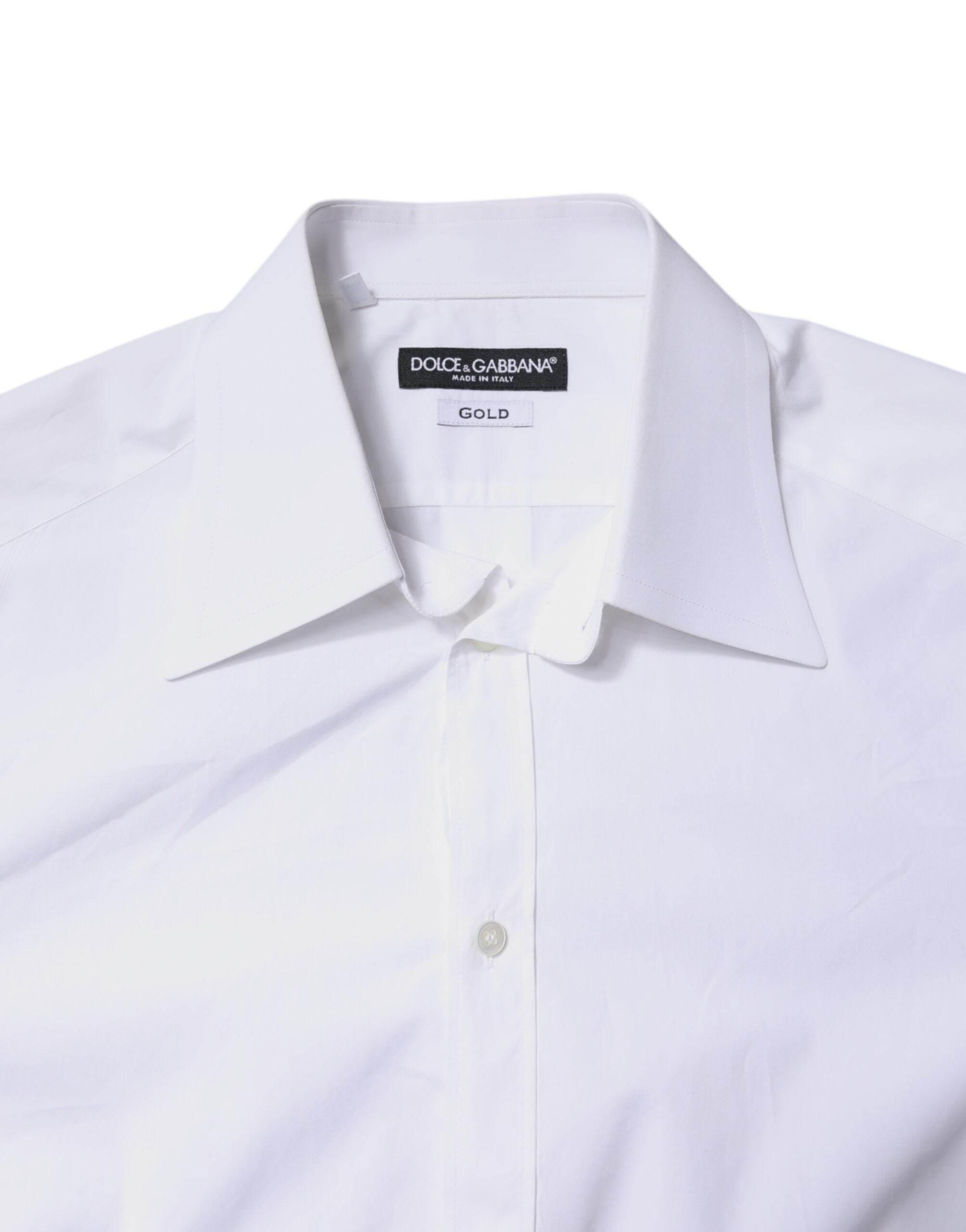 Dolce & Gabbana White Cotton GOLD Dress Formal Shirt - Hilstor