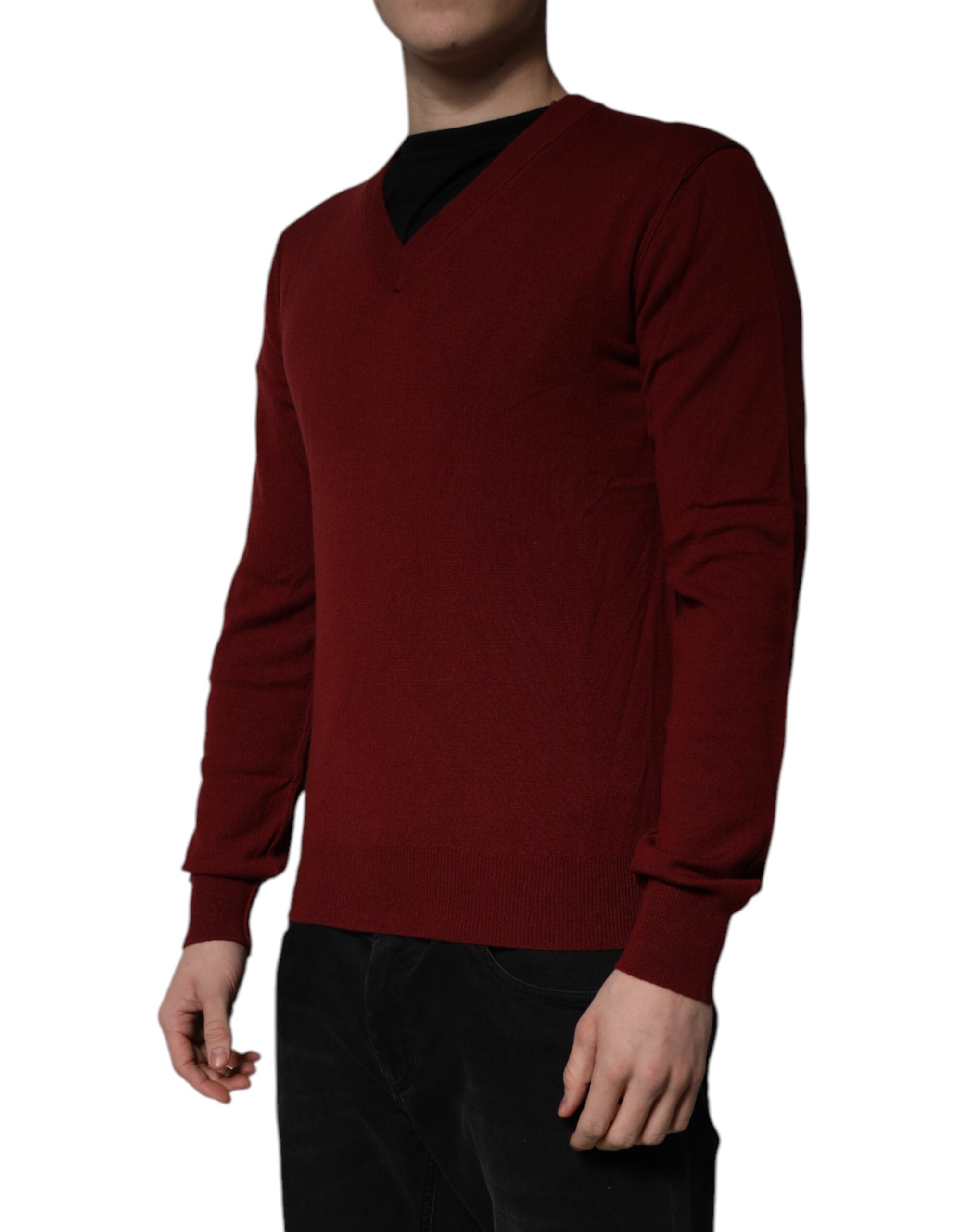 Dolce &amp; Gabbana Maroon Cashmere V-hals sweater til mænd