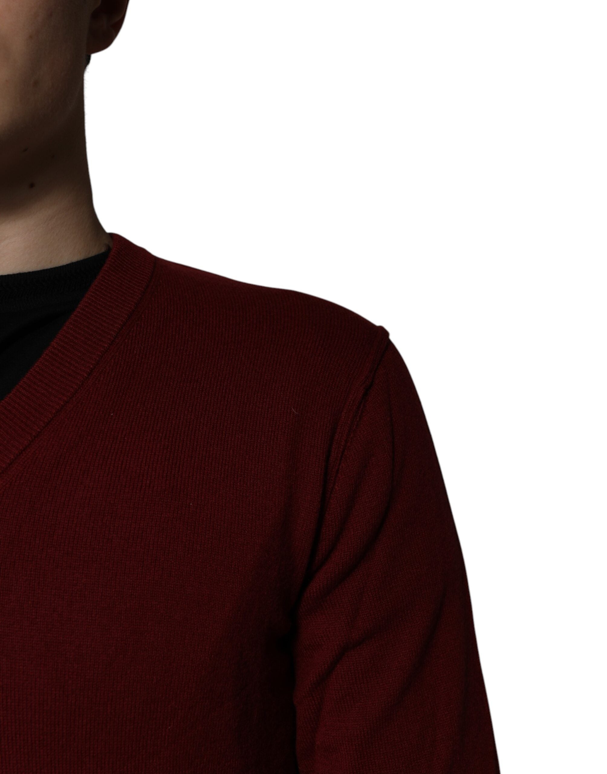Dolce &amp; Gabbana Maroon Cashmere V-hals sweater til mænd