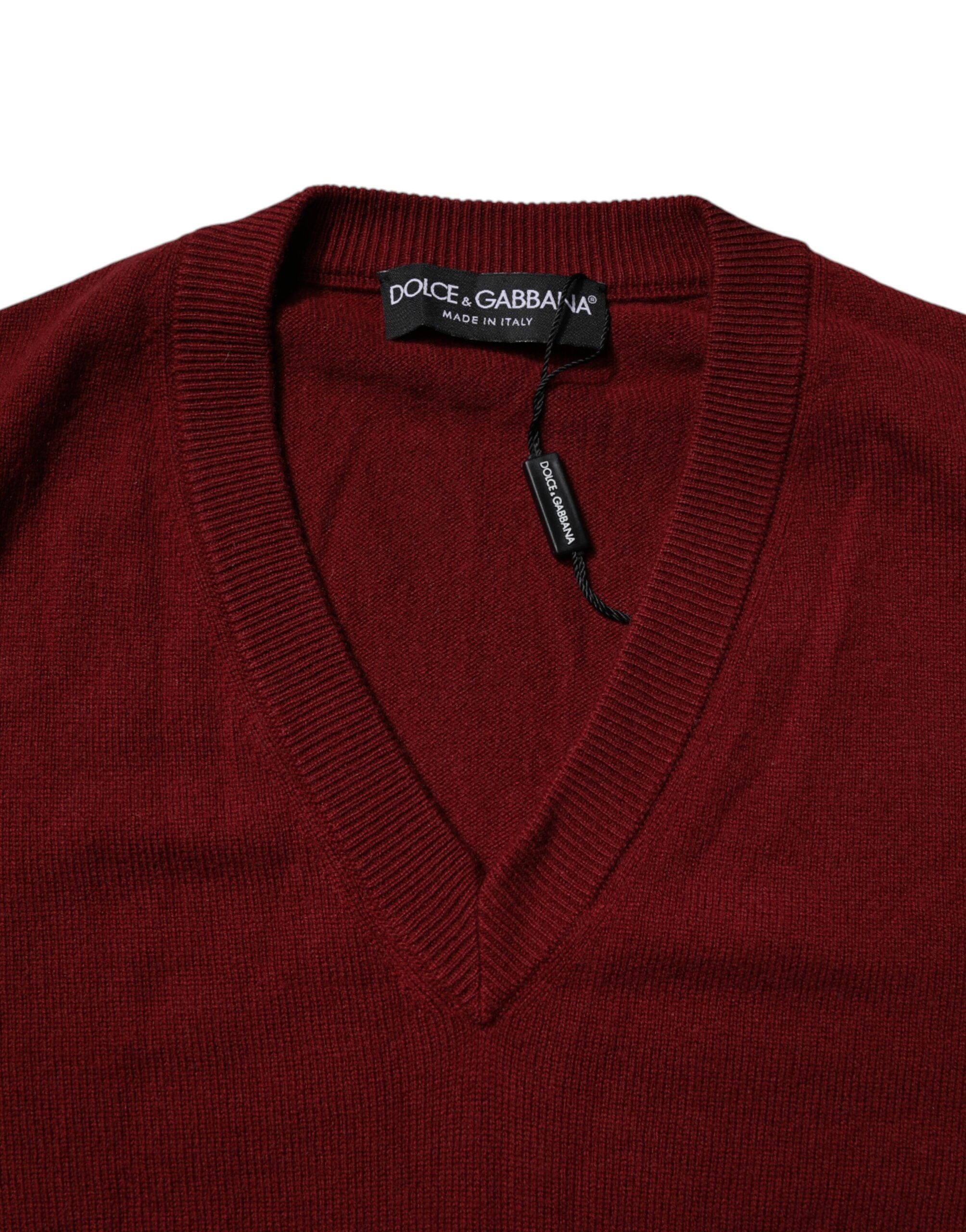 Dolce &amp; Gabbana Maroon Cashmere V-hals sweater til mænd
