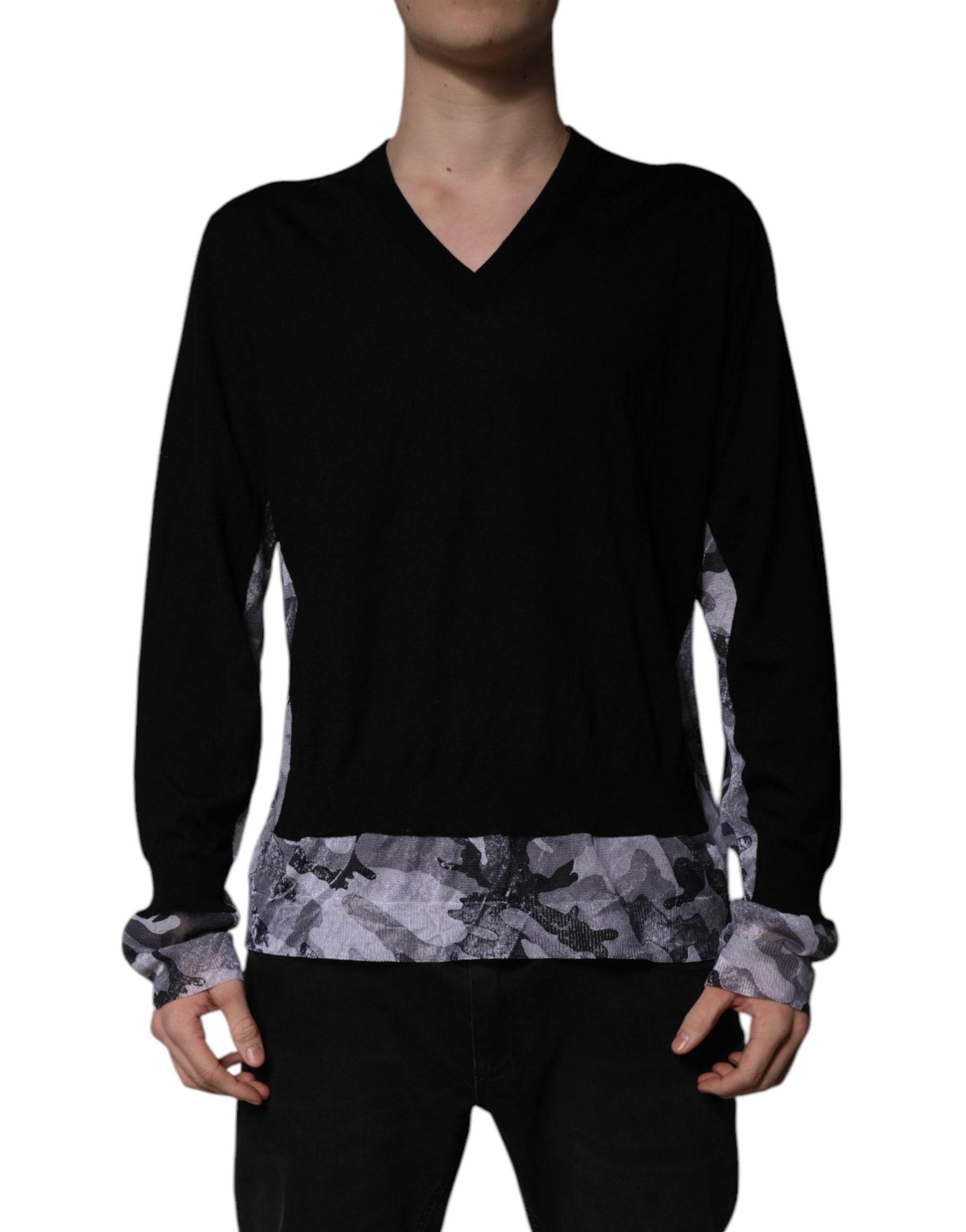 Dolce & Gabbana Black Camouflage V-neck Pullover Sweater - Hilstor