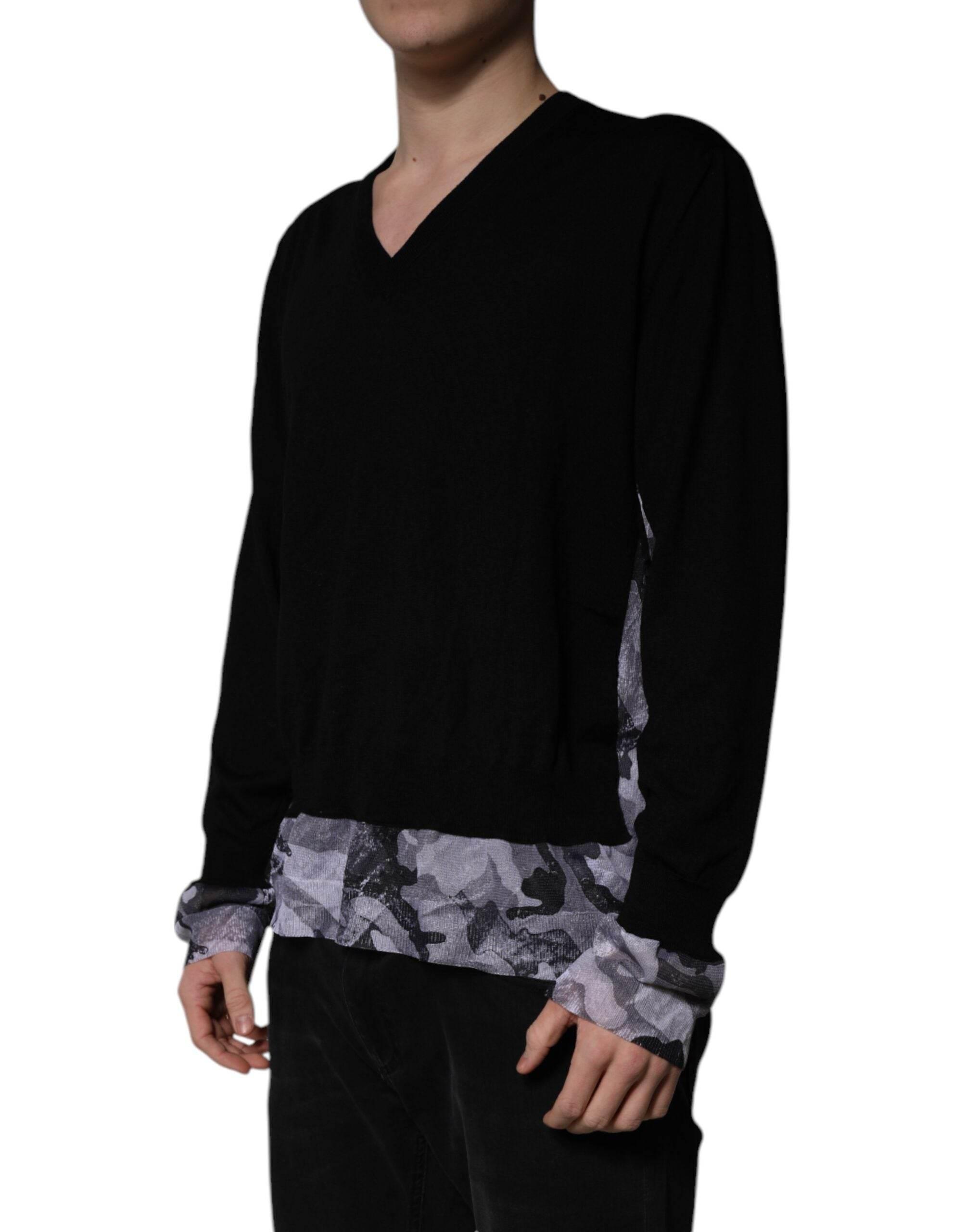 Dolce & Gabbana Black Camouflage V-neck Pullover Sweater - Hilstor
