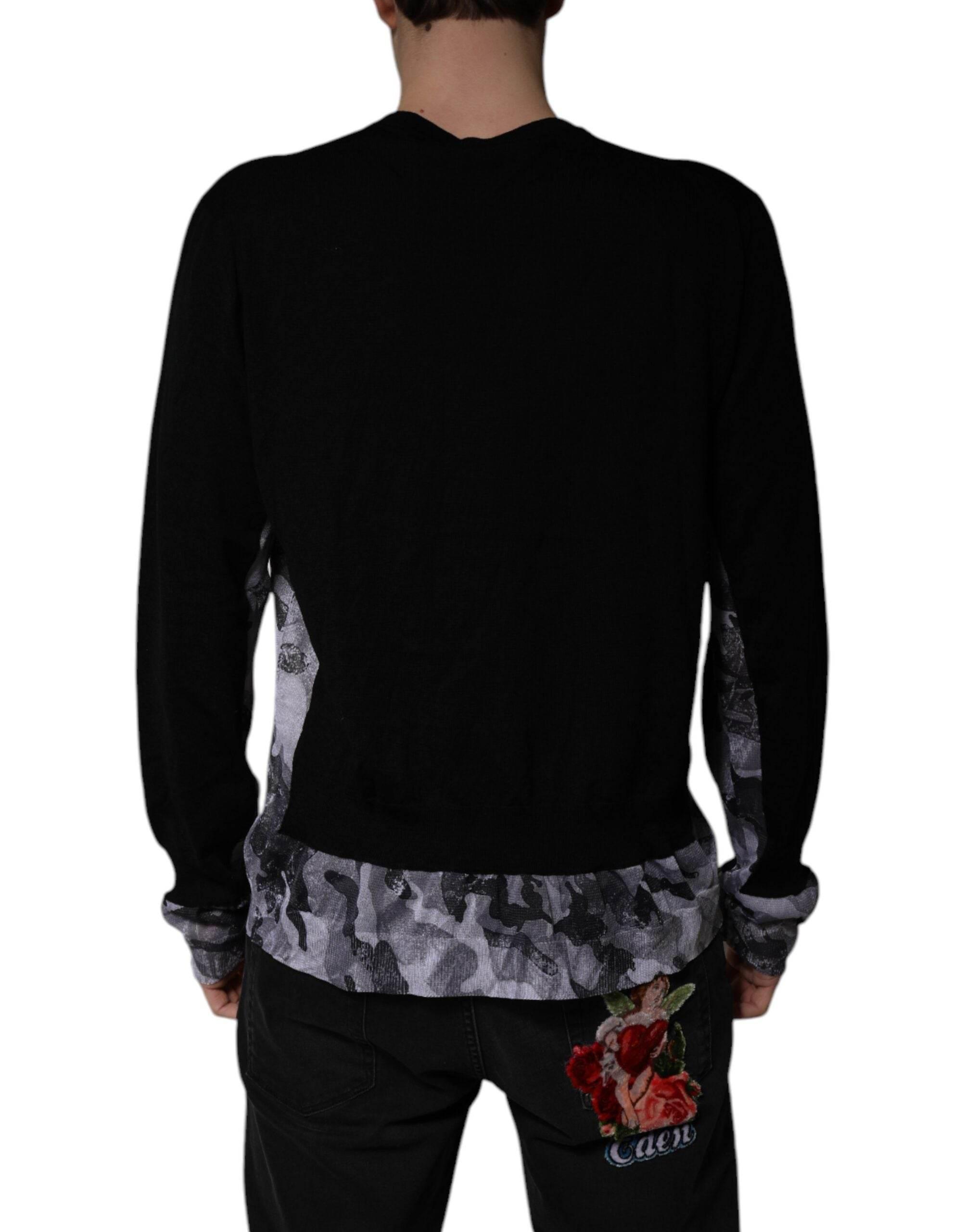 Dolce & Gabbana Black Camouflage V-neck Pullover Sweater - Hilstor