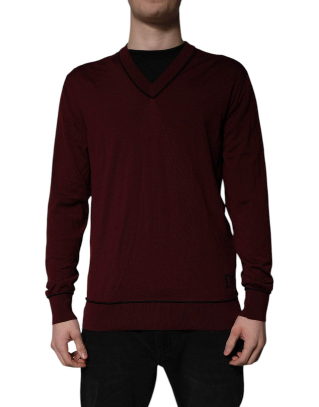 Dolce & Gabbana Maroon Cashmere V-neck Men Pullover Sweater - Hilstor